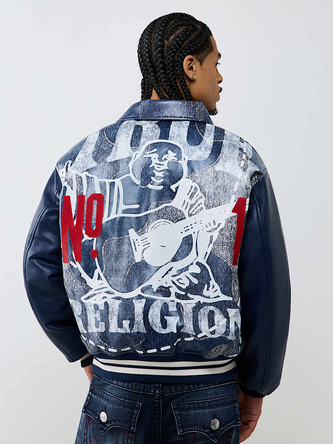 True Religion - No. 1 Logo Denim Print Bomber Jacket