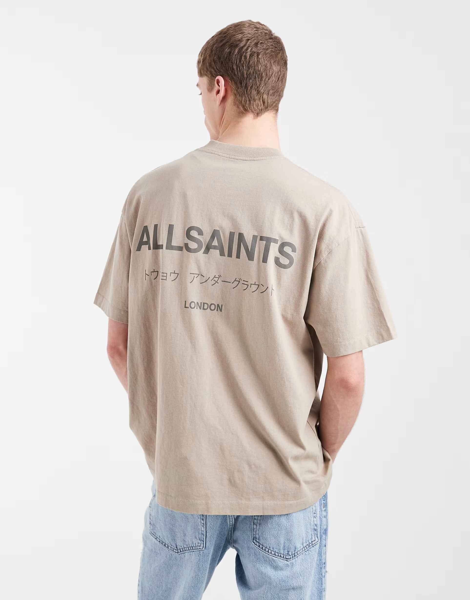 AllSaints - Underground oversized t-shirt in stone