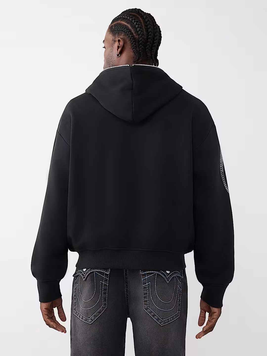 True Religion - Rhinestone Script Boxy Zip Hoodie
