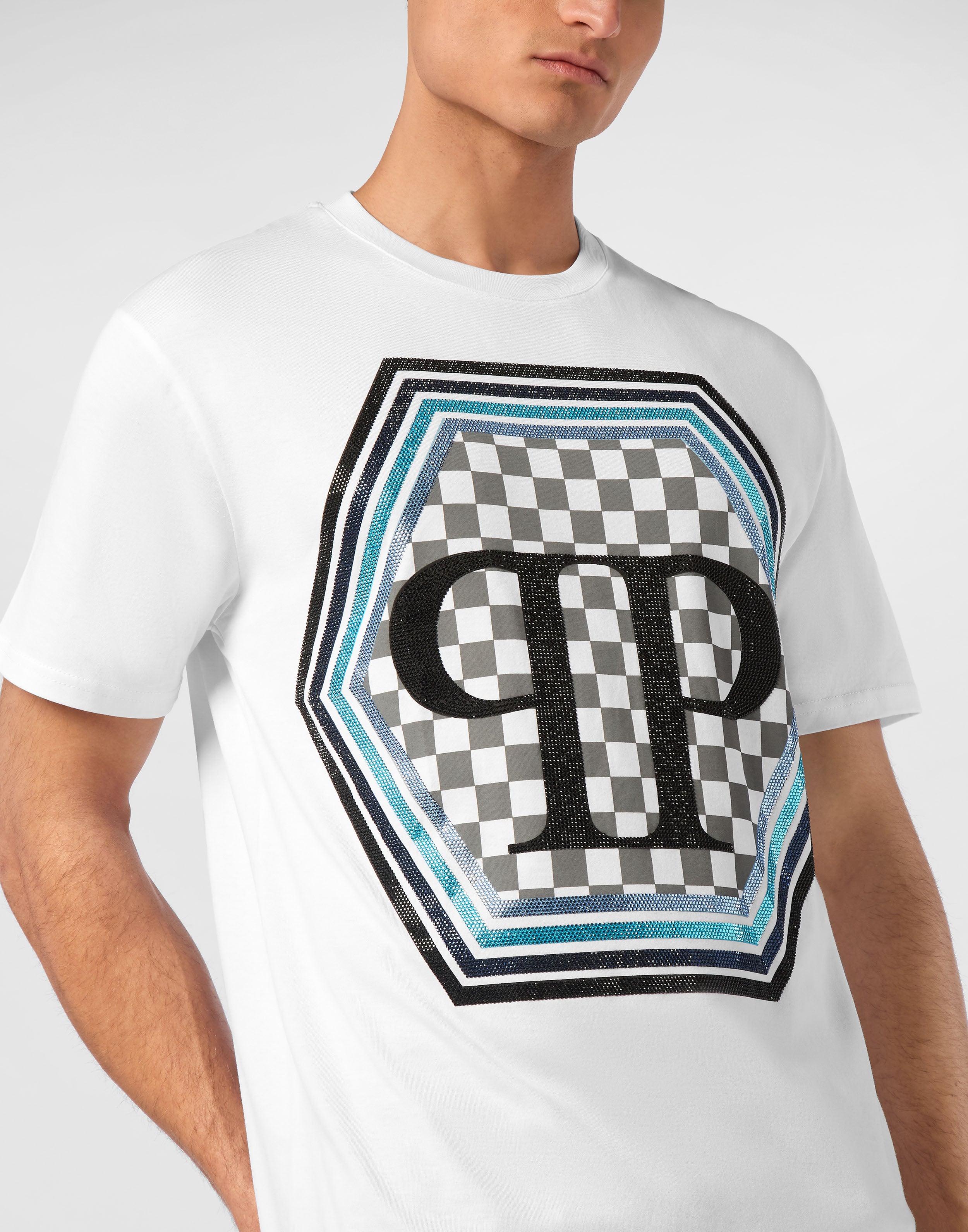 PHILIPP PLEIN - Jersey T-shirt Round Neck SS Strass Hexagon