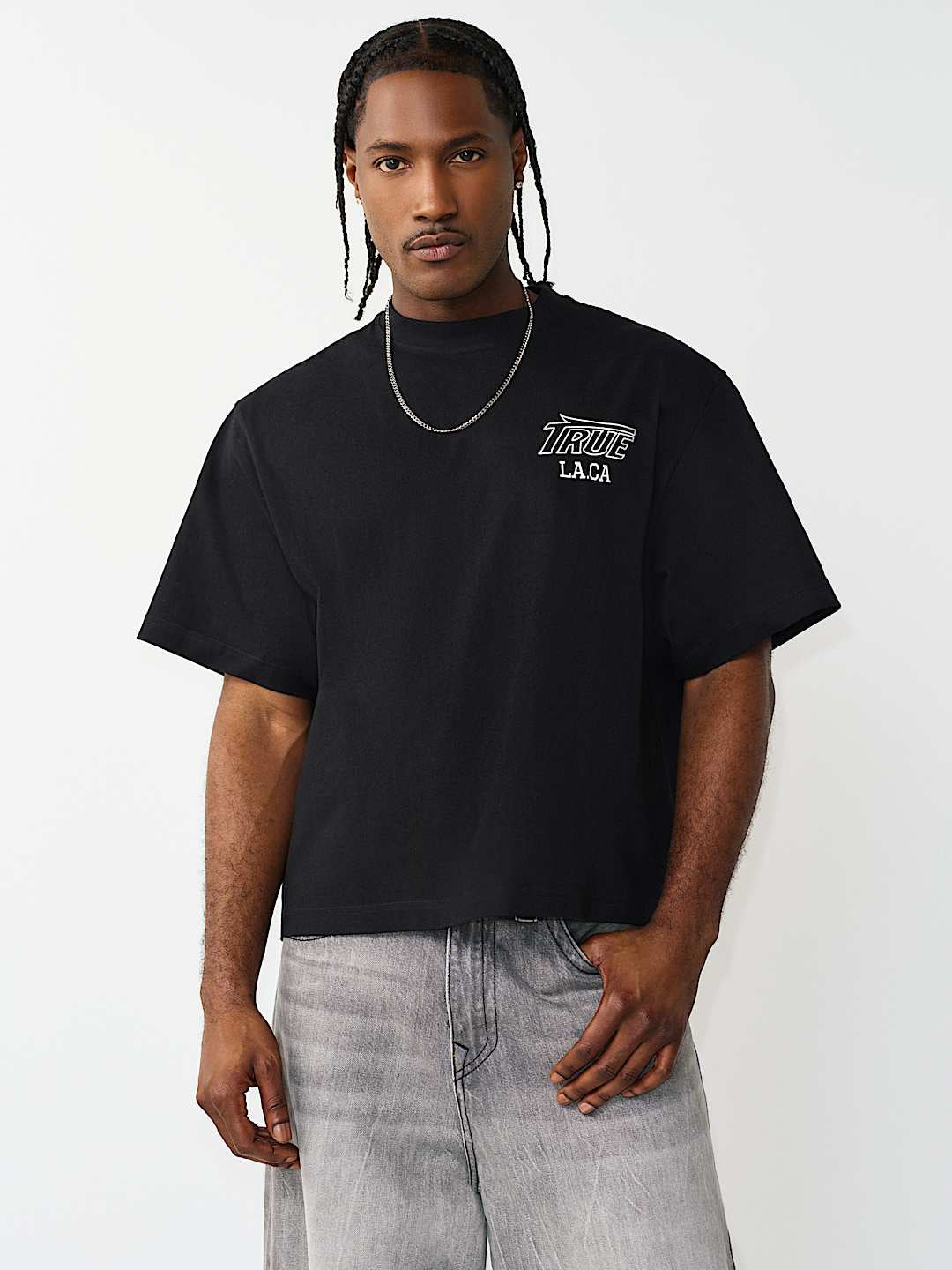 True Religion - Print Mesh Stacked Logo Heavyweight Boxy Tee