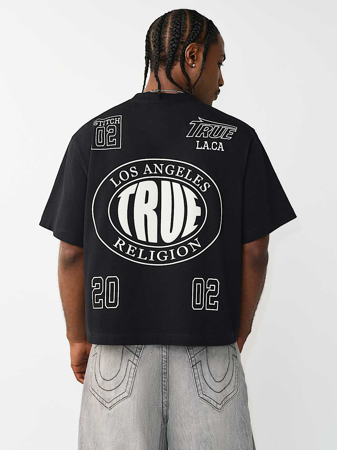 True Religion - Print Mesh Stacked Logo Heavyweight Boxy Tee