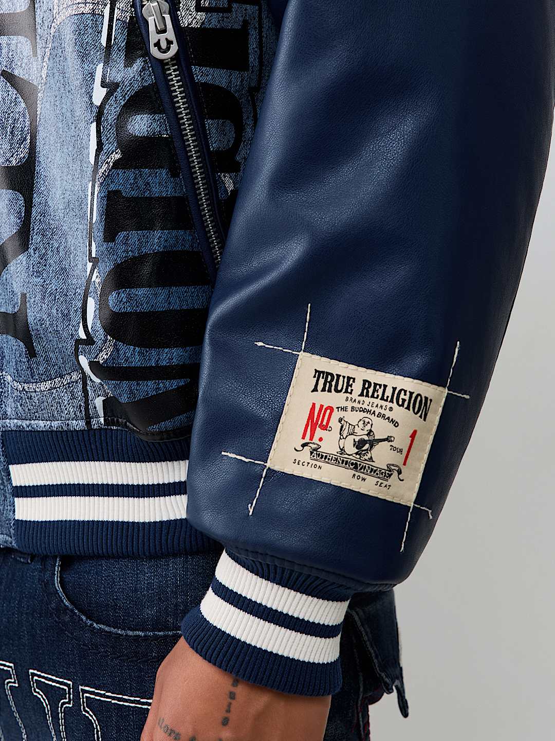 True Religion - No. 1 Logo Denim Print Bomber Jacket
