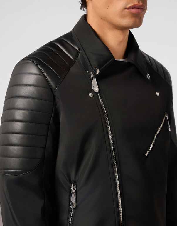 PHILIPP PLEIN - Nylon Biker Jacket Eco Leather Inserts