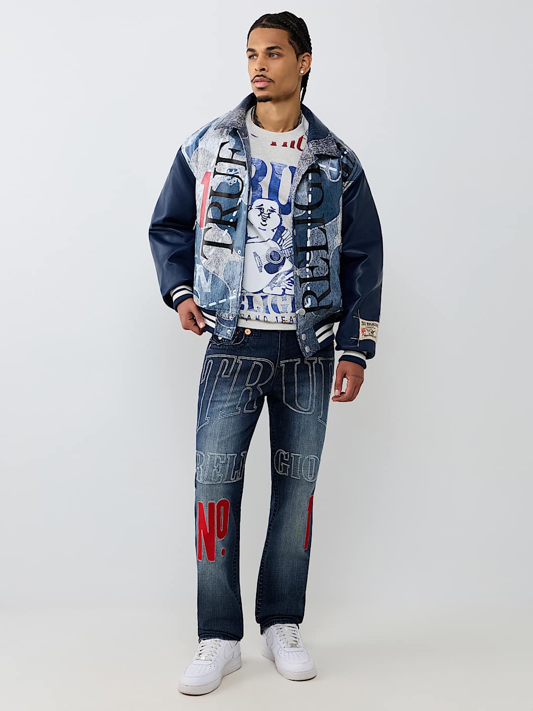 True Religion - No. 1 Logo Denim Print Bomber Jacket