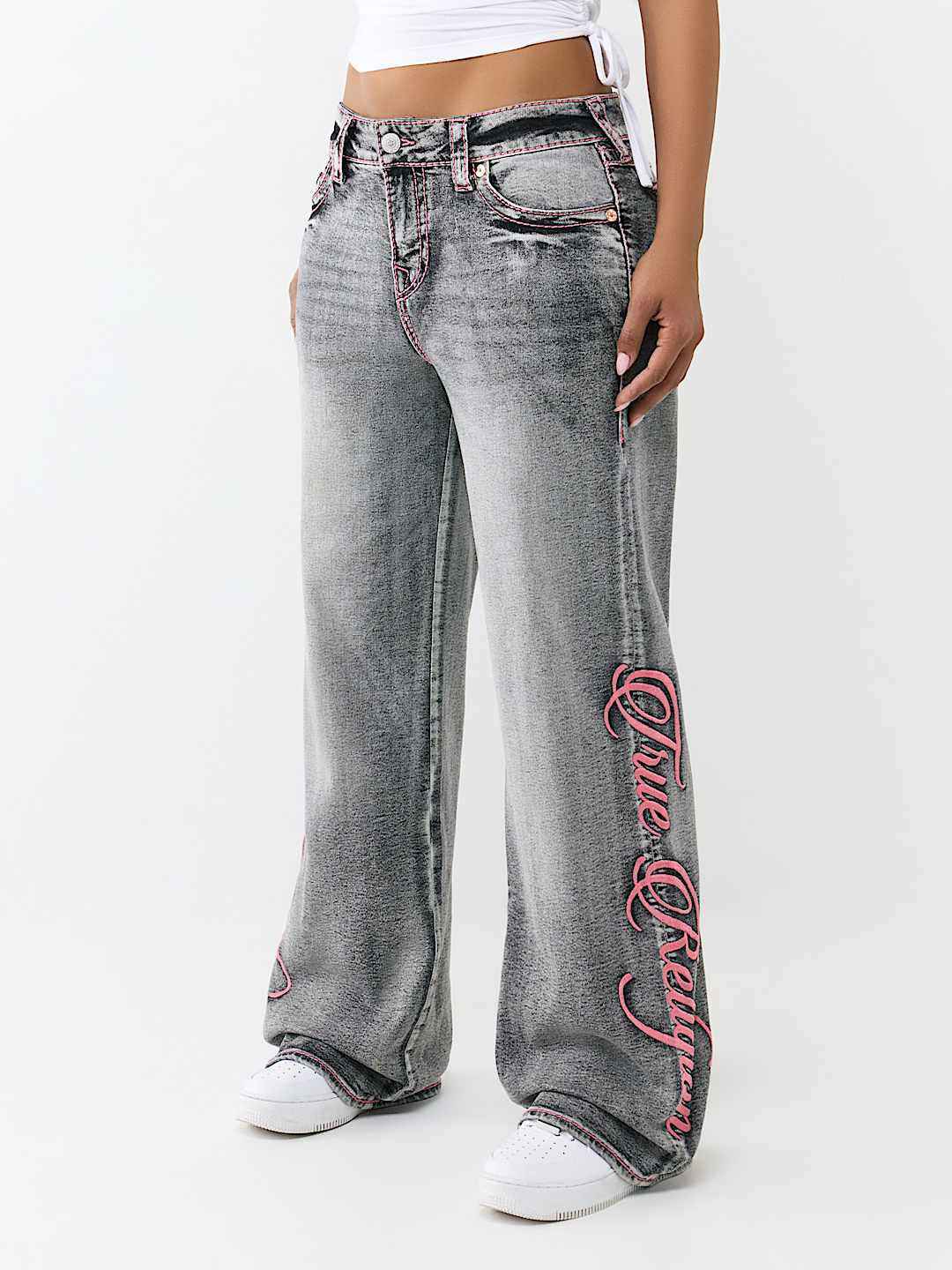 True Religion - Bobbi Mid Rise Big T Script Flap Baggy Jean