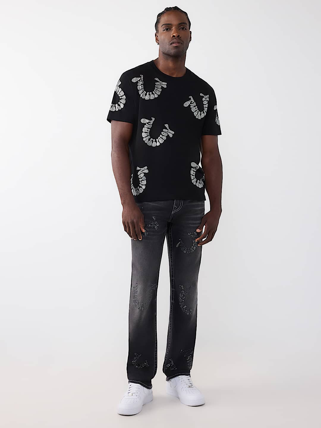 True Religion - Warped Logo Rhinestone Heavyweight Tee