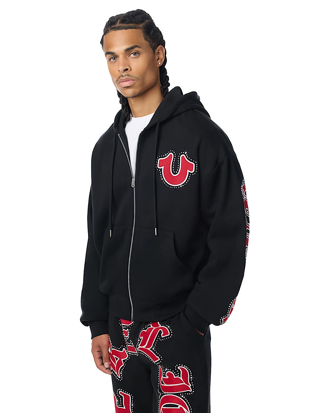 True Religion - Script Patch Boxy Zip Up Hoodie
