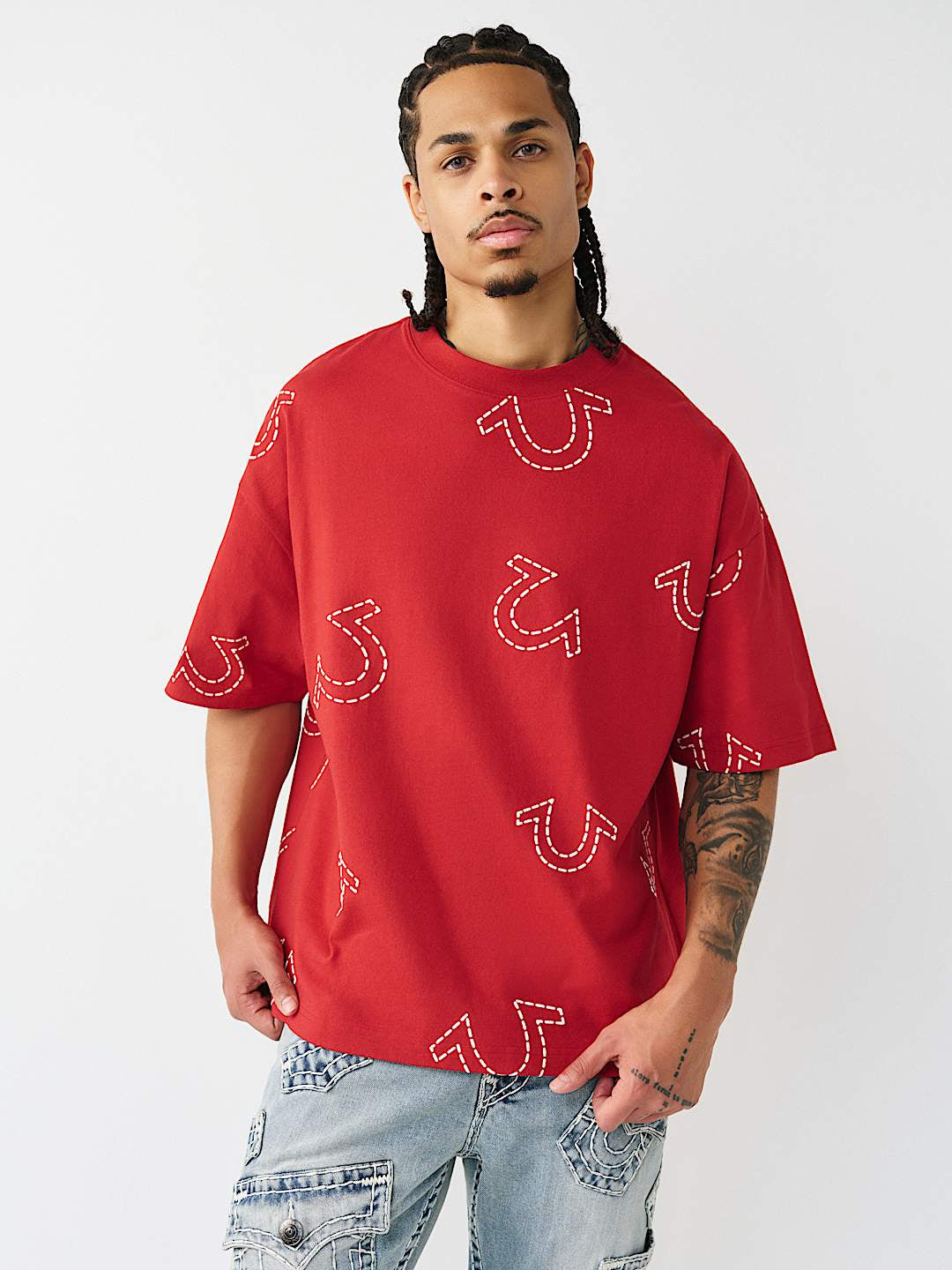 True Religion - Horseshoe Print Logo Heavyweight Oversized Tee