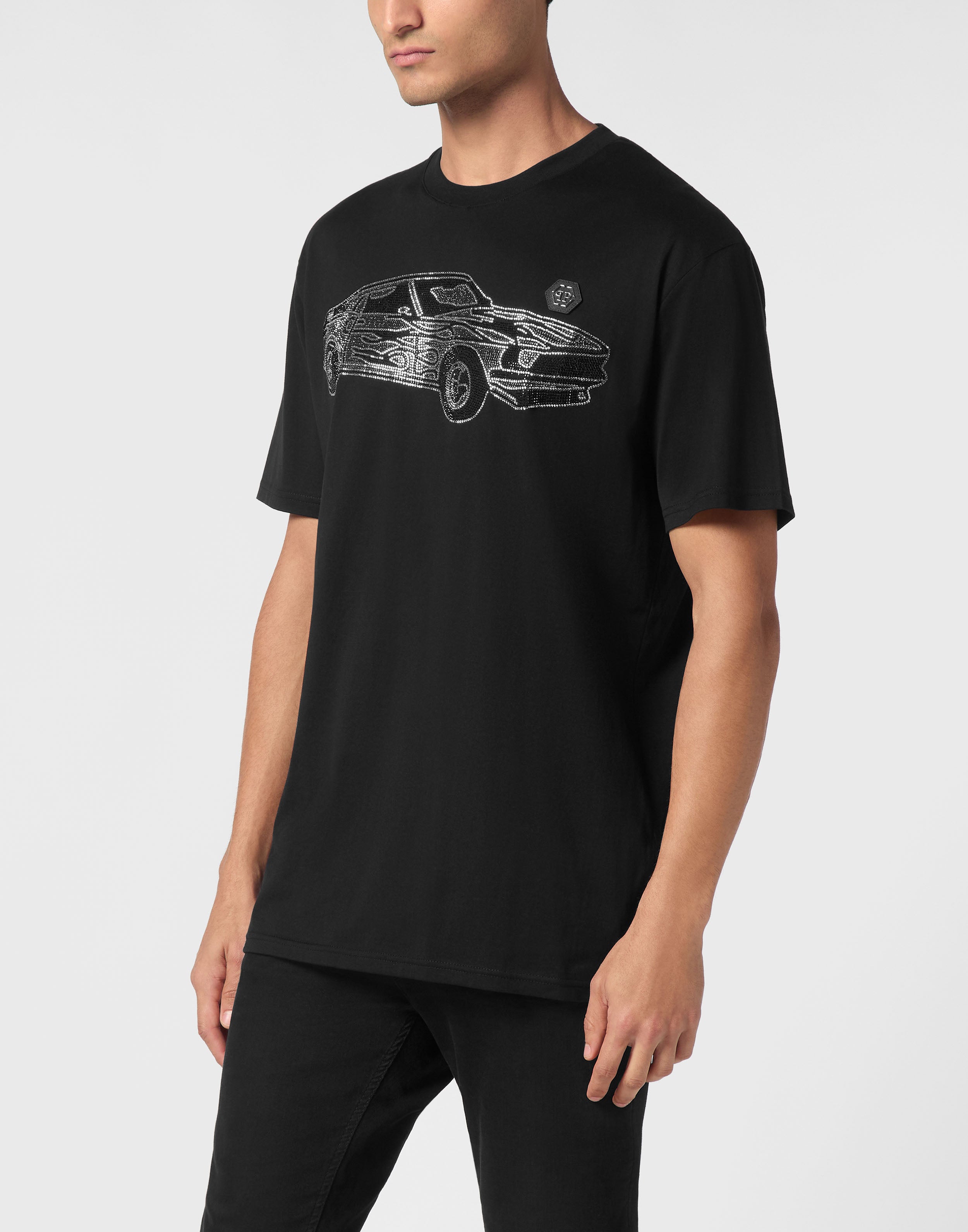 PHILIPP PLEIN - Jersey T-shirt Round Neck SS Strass Cars Racing