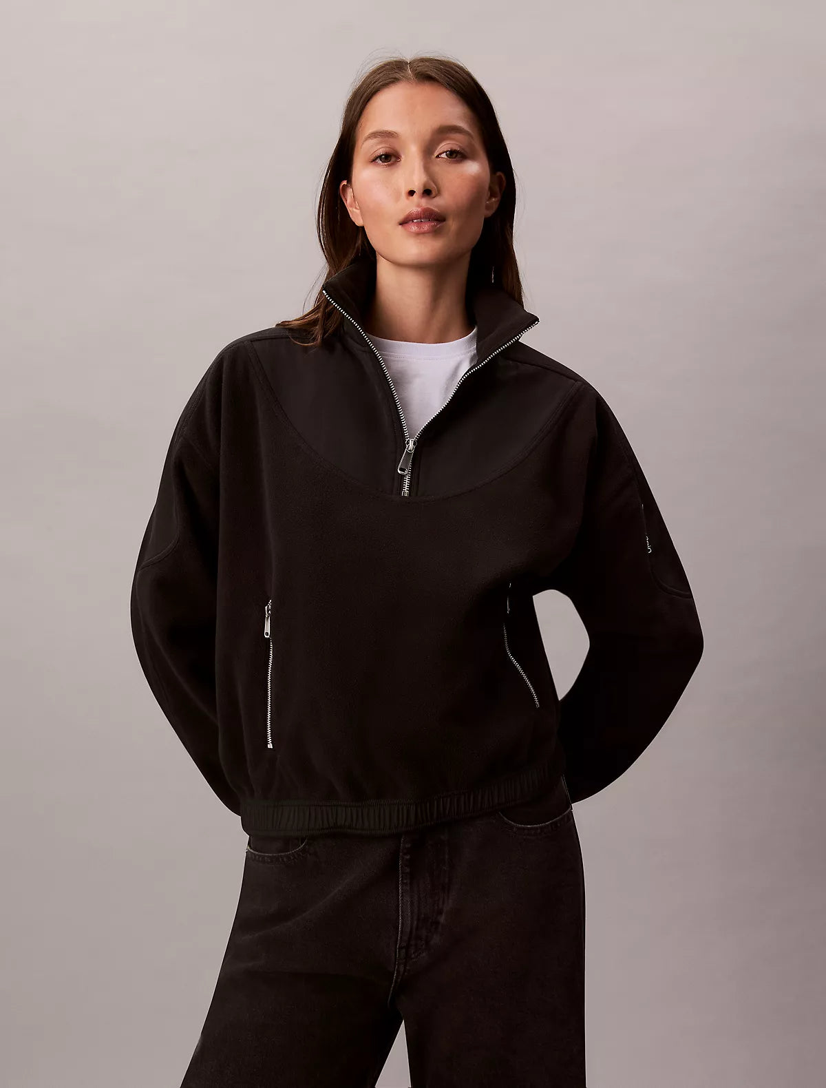 Calvin Klein - Mixed Media Fleece Quarter Zip Jacket