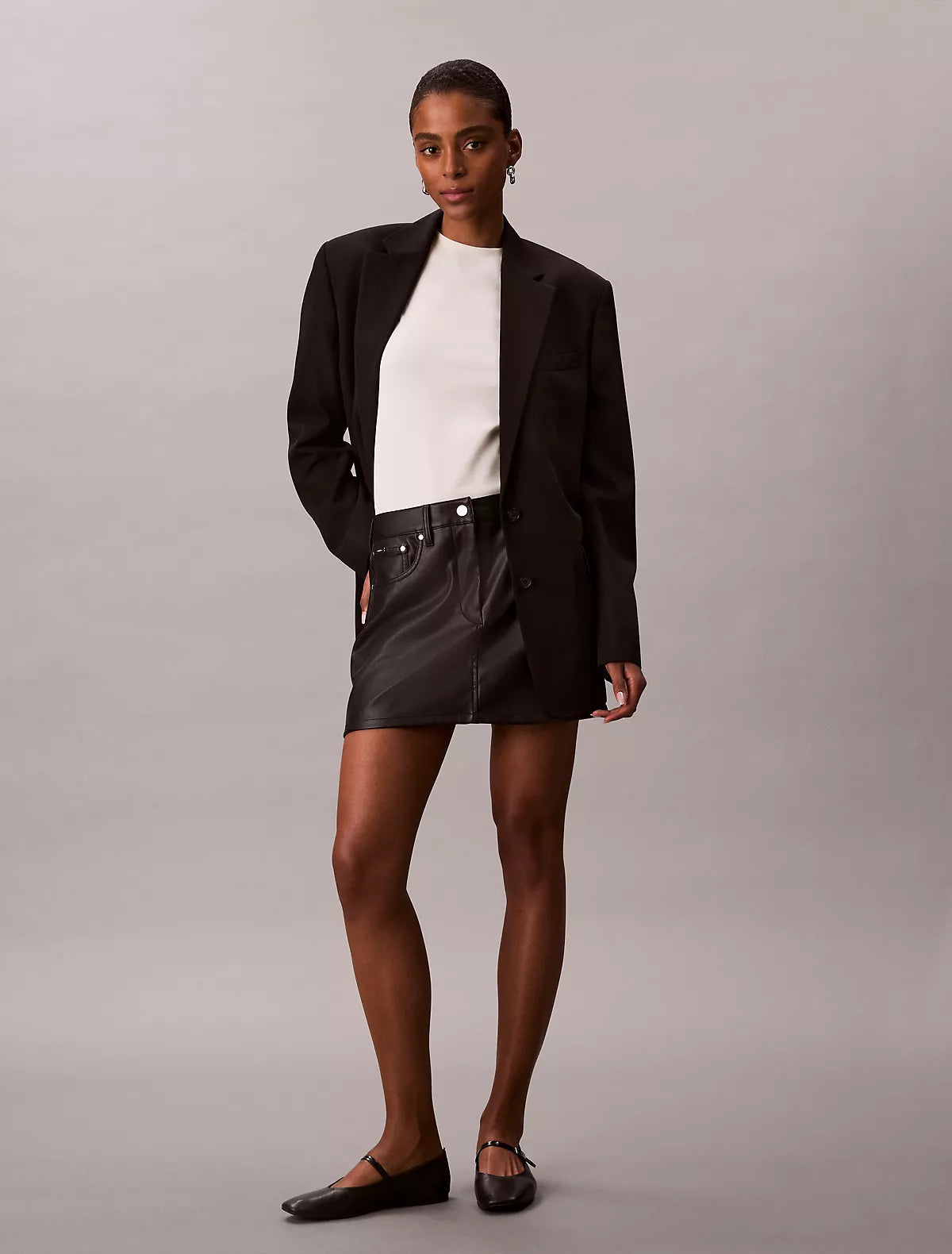 Calvin Klein - Faux Leather 5-Pocket Mini Skirt