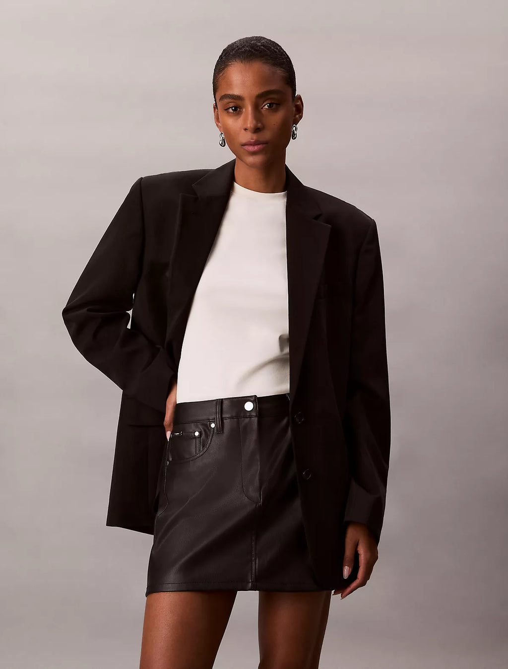 Calvin Klein - Faux Leather 5-Pocket Mini Skirt