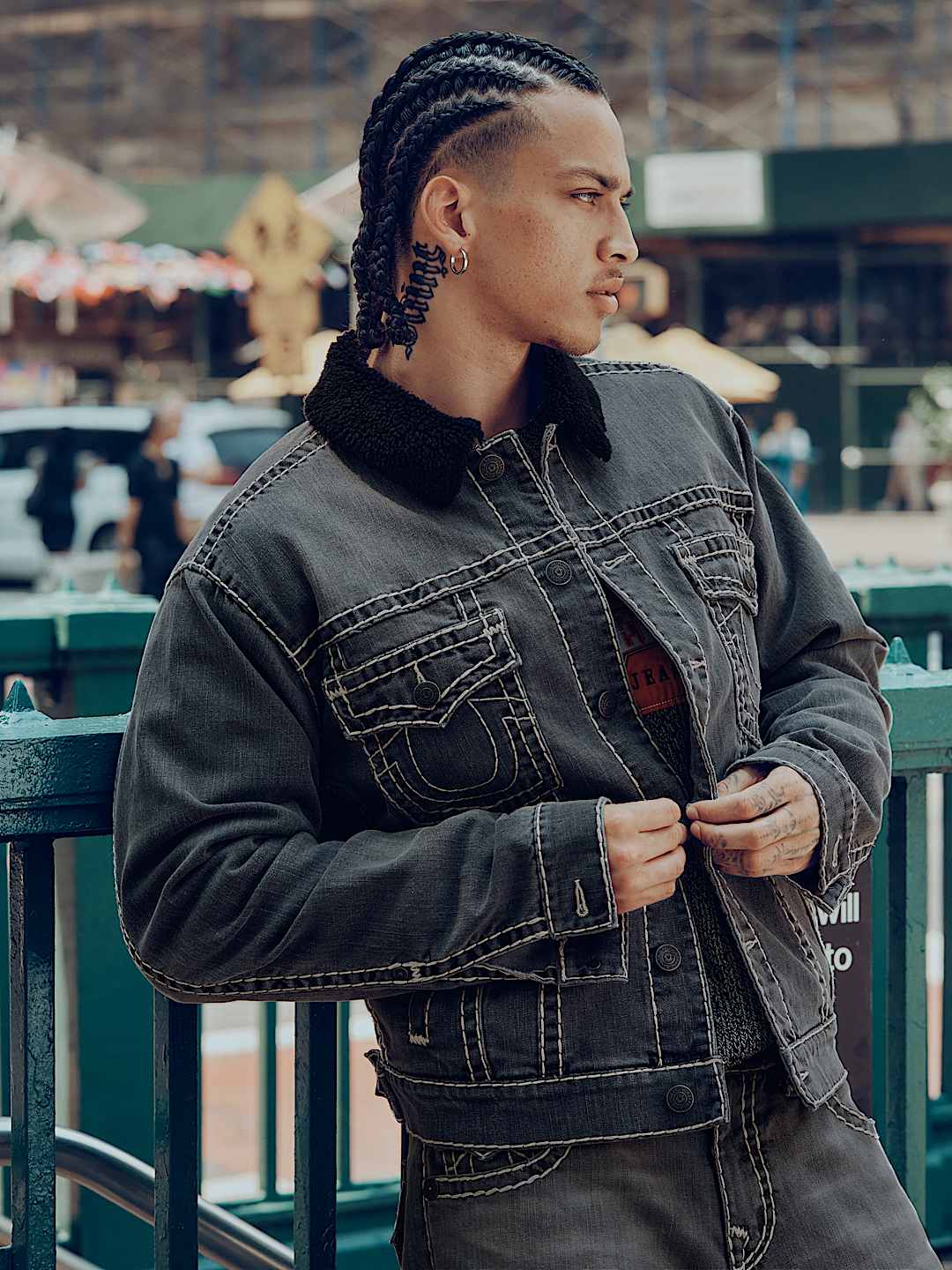 True Religion - Super T Oversized Denim Sherpa Trucker Jacket