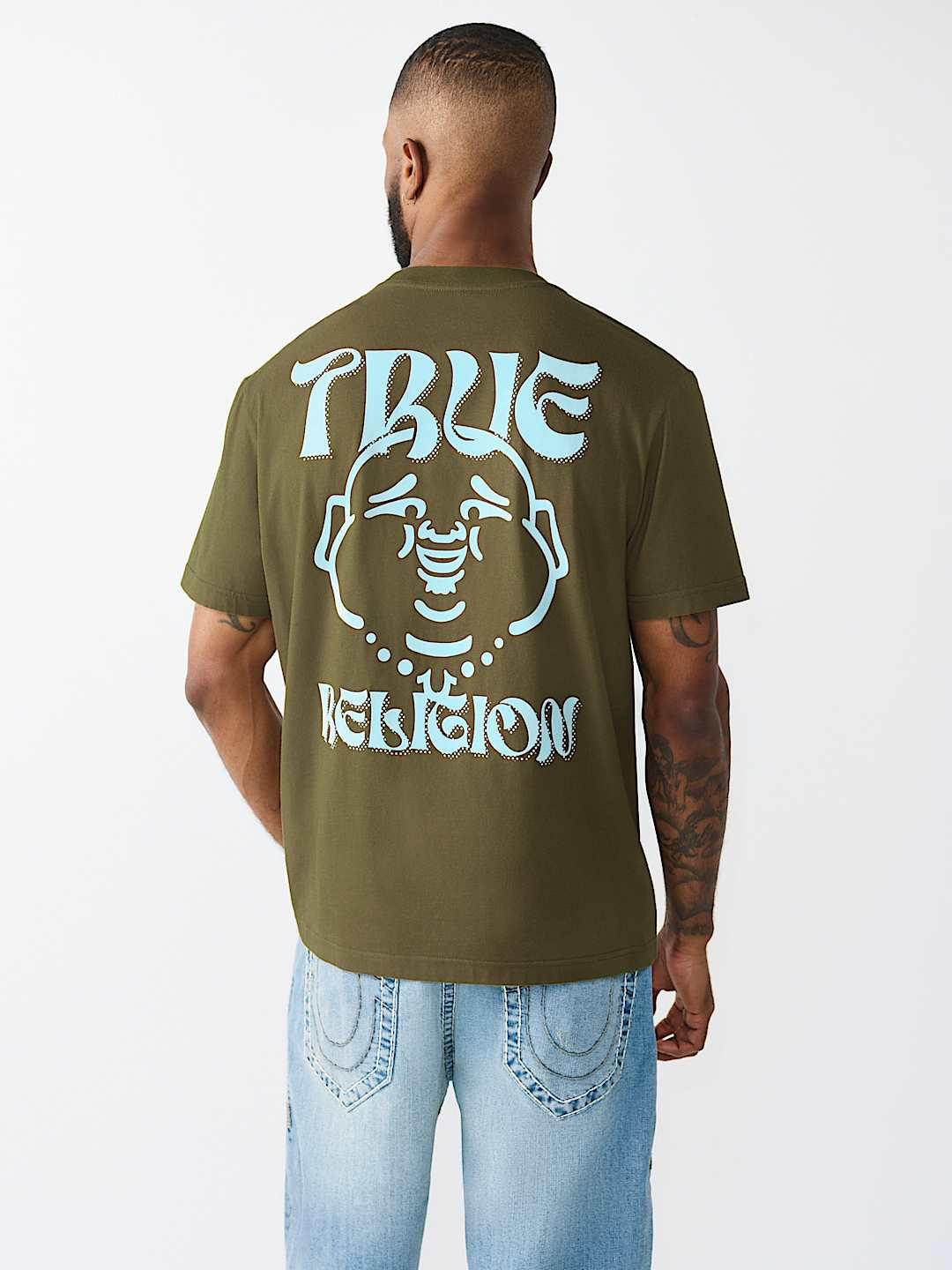 True Religion - Wavy Logo Buddha Face Graphic Tee