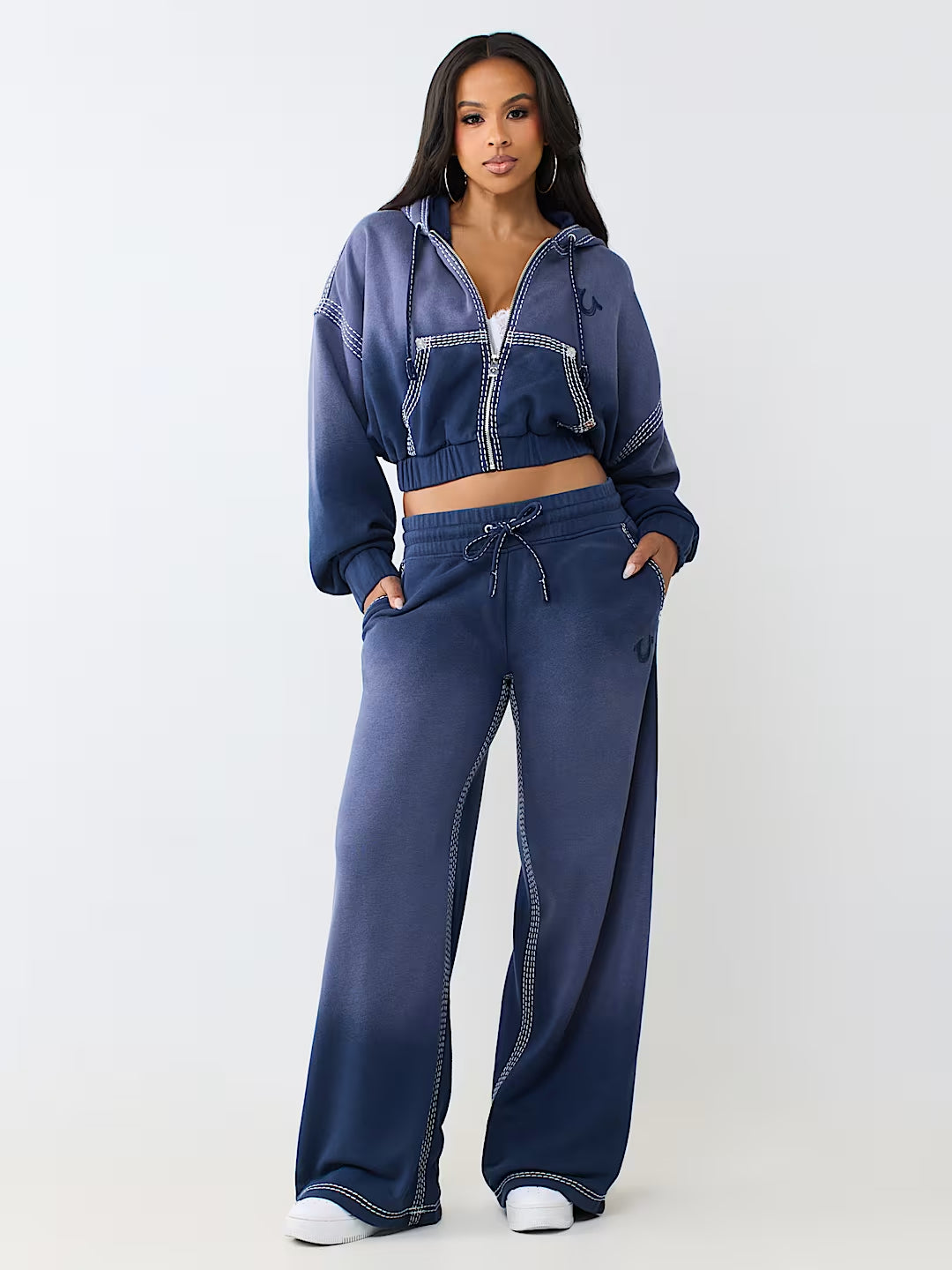 True Religion - Low Rise Super T Stitch Washed Straight Leg Pant