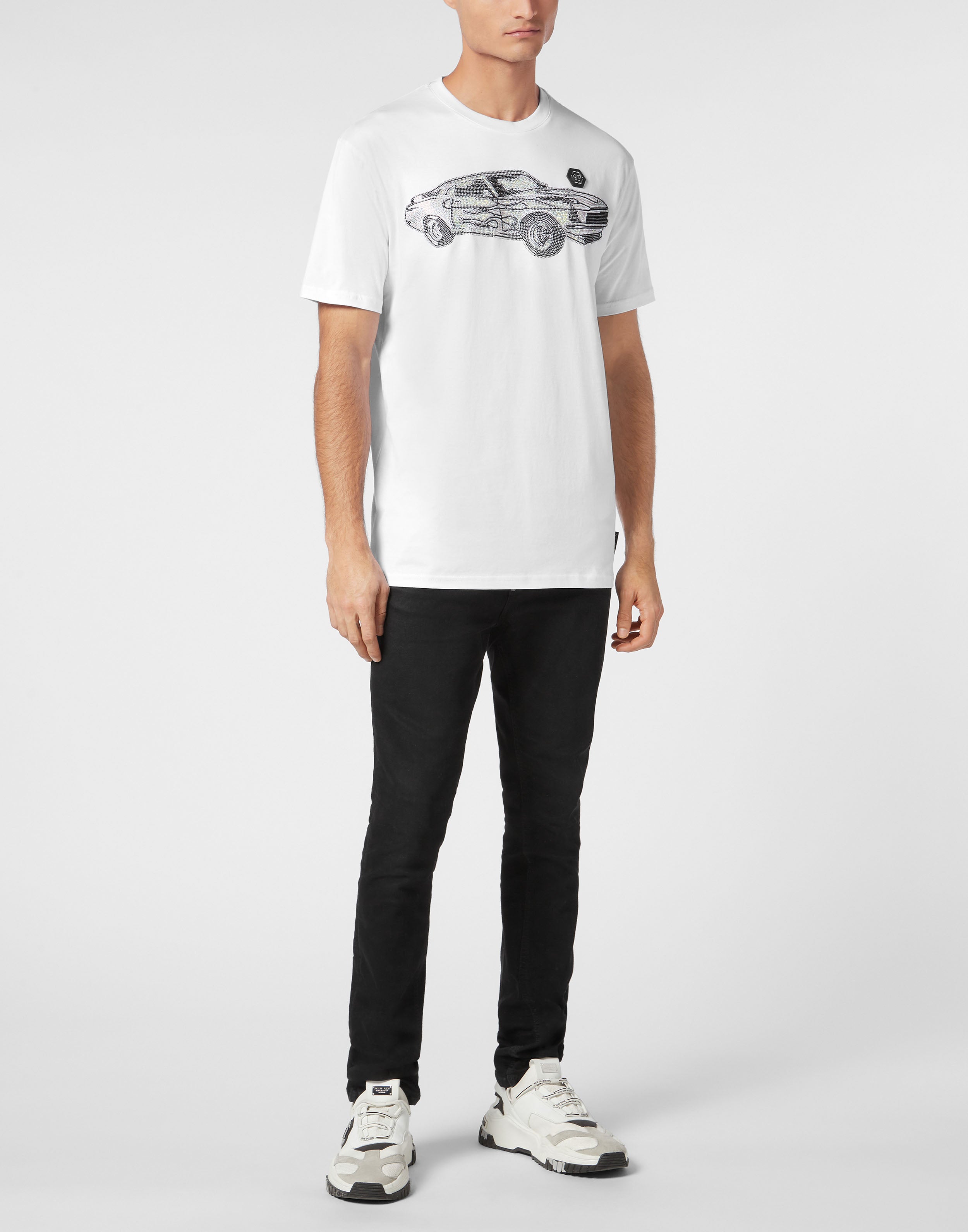 PHILIPP PLEIN - Jersey T-shirt Round Neck SS Strass Cars Racing