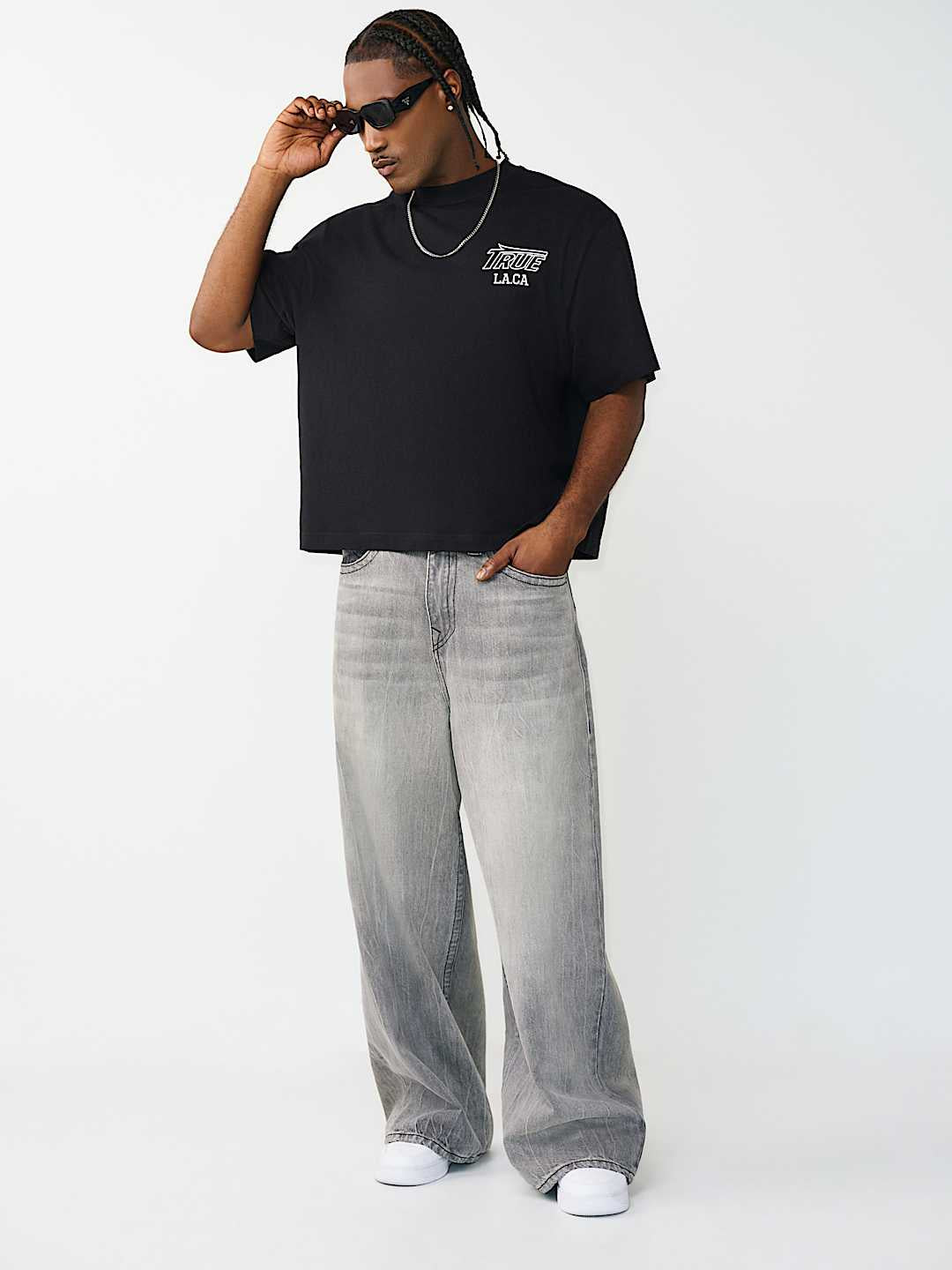 True Religion - Print Mesh Stacked Logo Heavyweight Boxy Tee