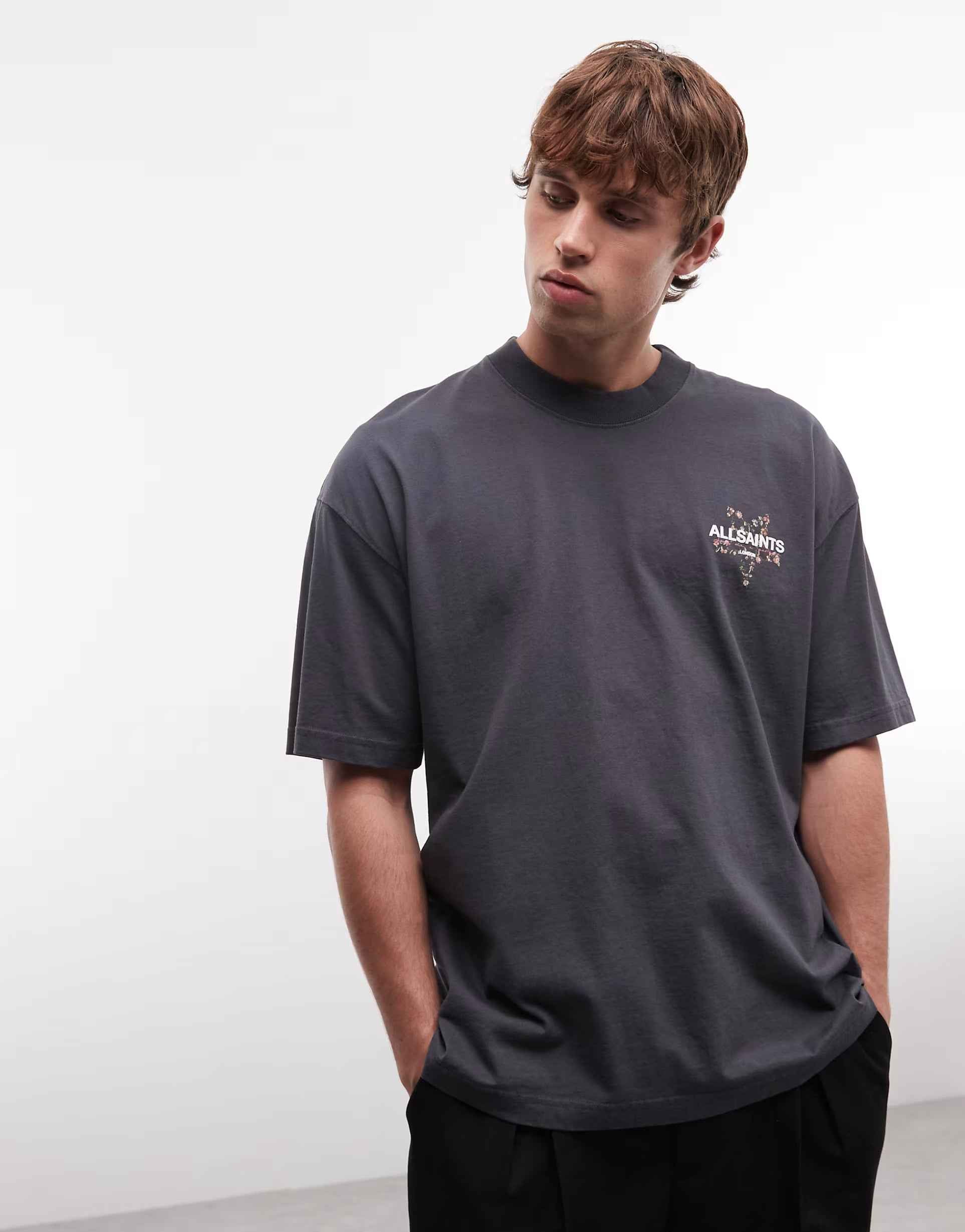 AllSaints - Pentacle short sleeve embroidered graphic logo t-shirt with back print
