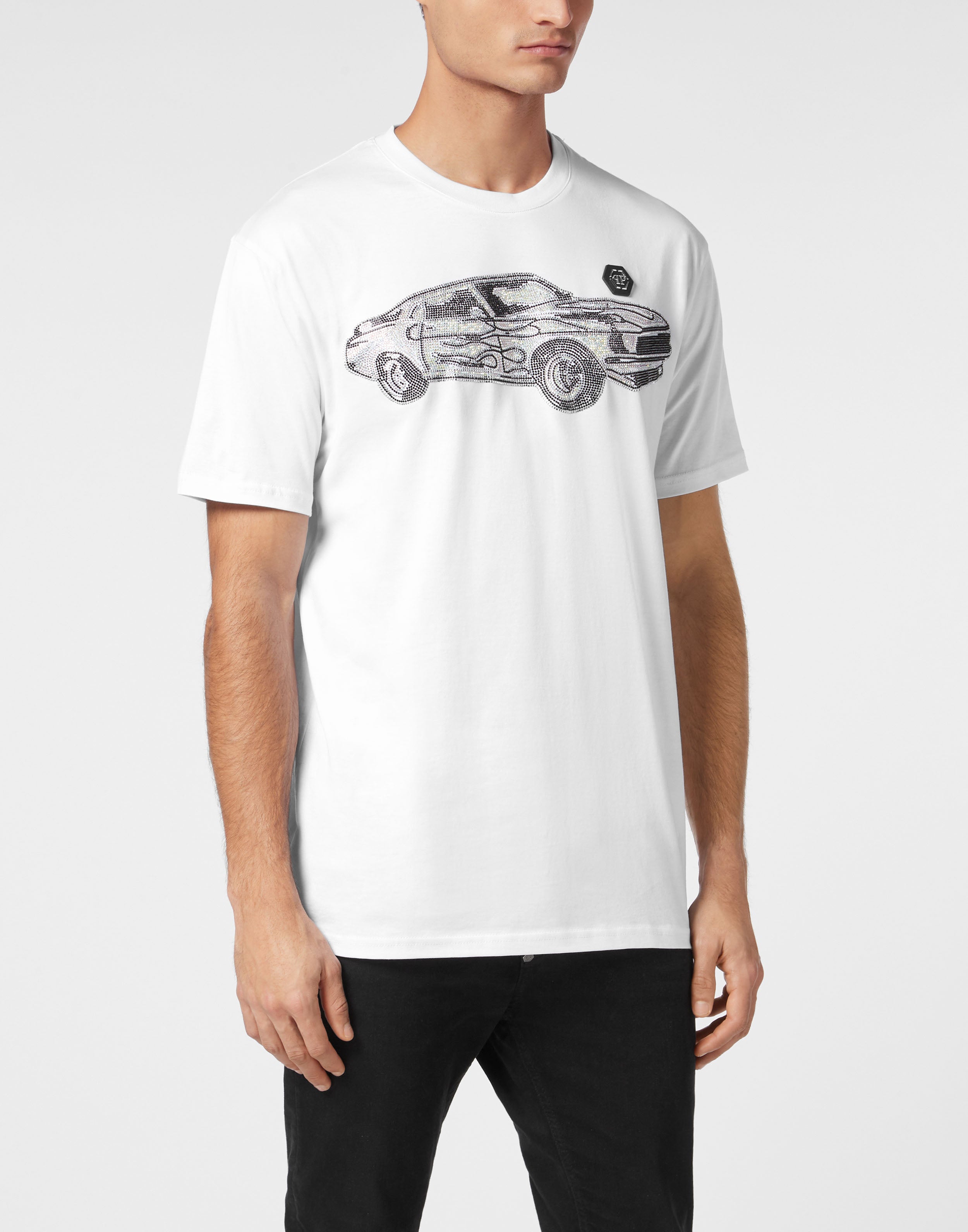 PHILIPP PLEIN - Jersey T-shirt Round Neck SS Strass Cars Racing