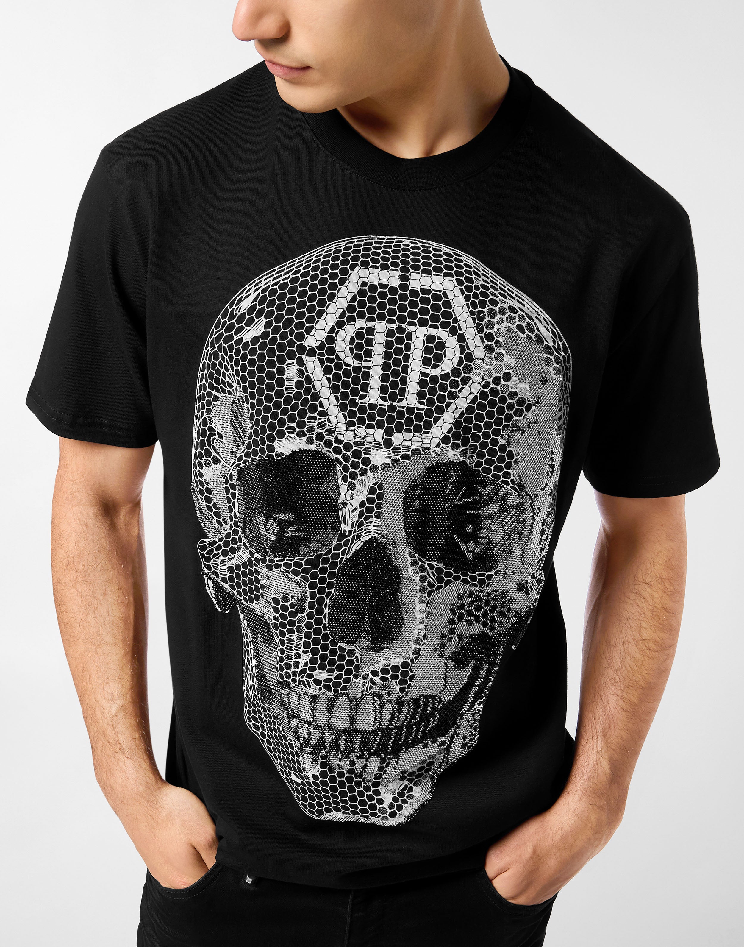 PHILIPP PLEIN - Round Neck T-Shirt Skull Strass