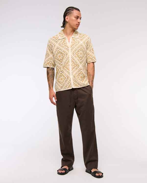 Abercrombie & Fitch - Crochet-Style Floral Button-Through Sweater Polo IMMEDIATE