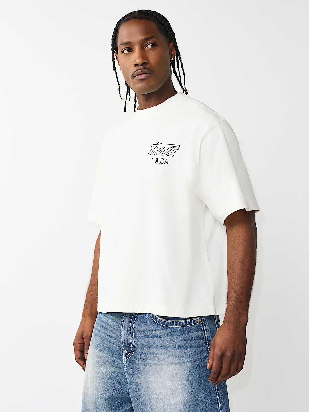 True Religion - Print Mesh Stacked Logo Heavyweight Boxy Tee