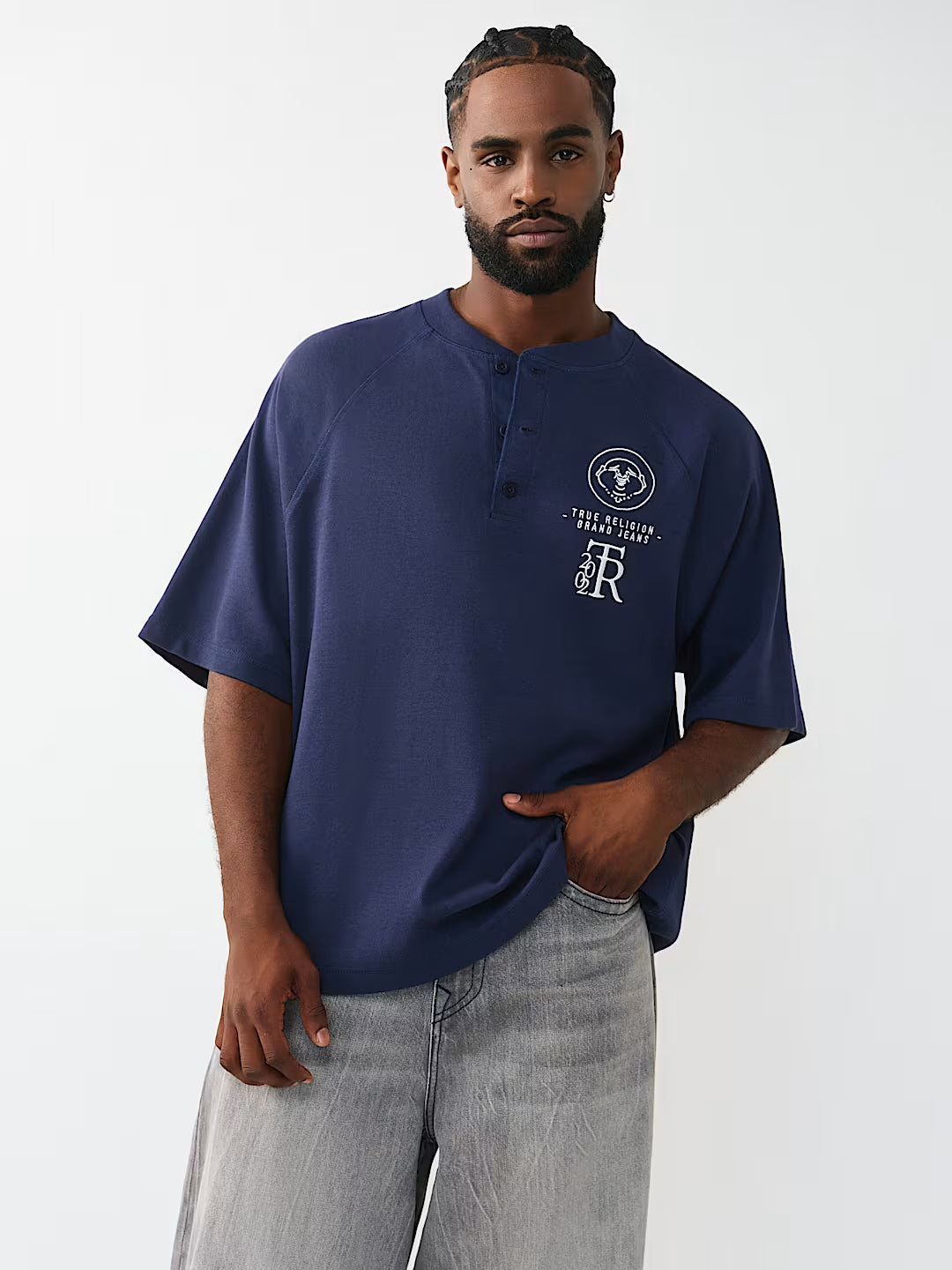 True Religion - Raglan Oversized Henley Tee