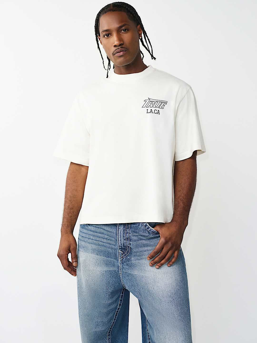 True Religion - Print Mesh Stacked Logo Heavyweight Boxy Tee
