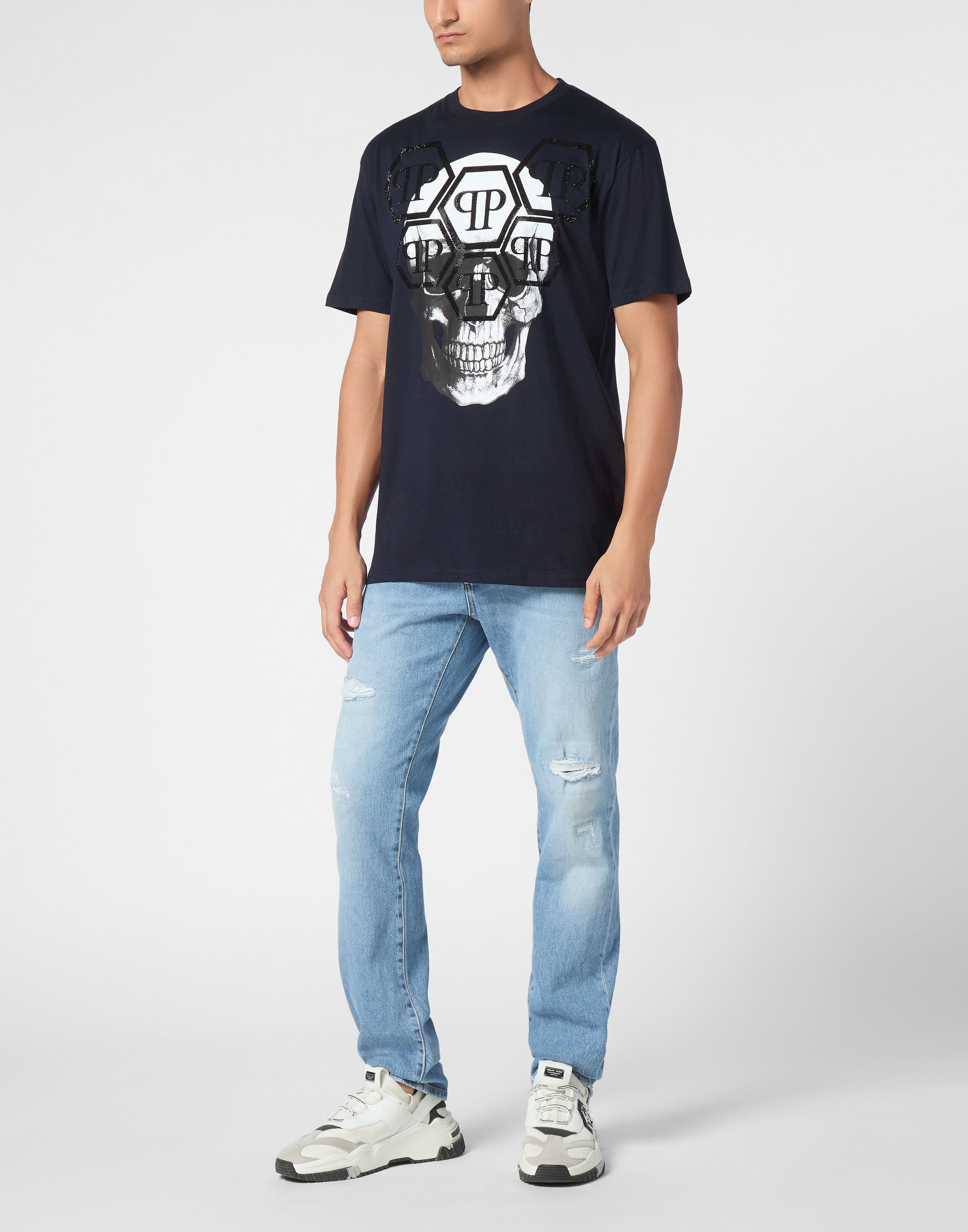 PHILIPP PLEIN - T-shirt Round Neck SS Stones Skull