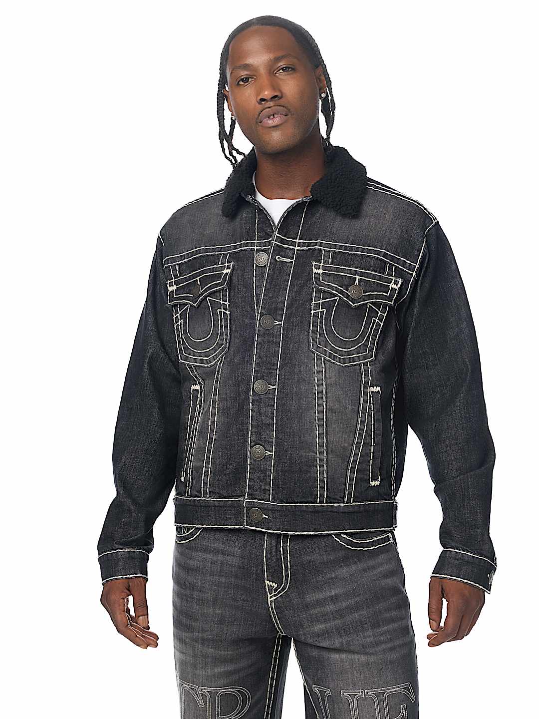 True Religion - Super T Oversized Denim Sherpa Trucker Jacket
