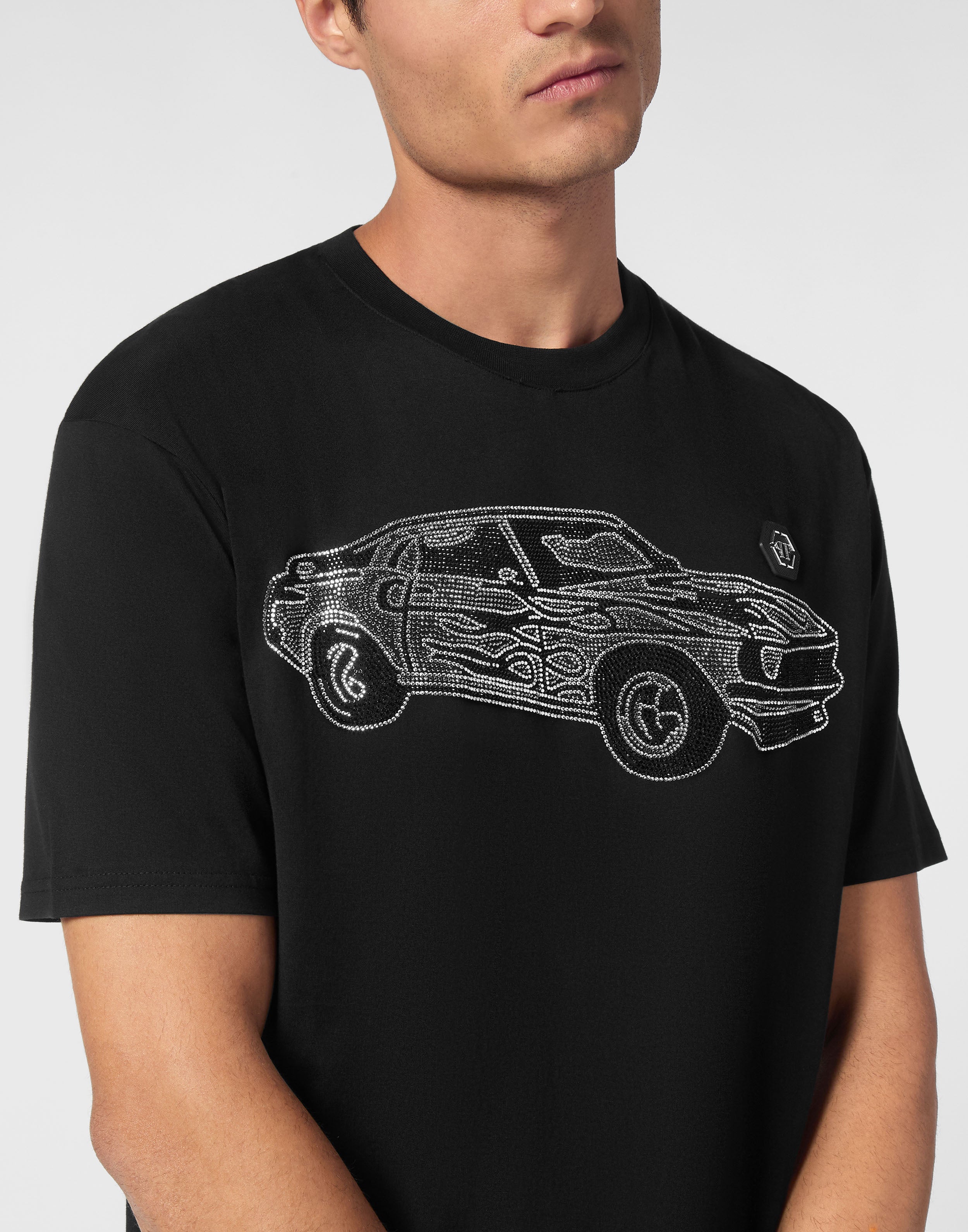 PHILIPP PLEIN - Jersey T-shirt Round Neck SS Strass Cars Racing