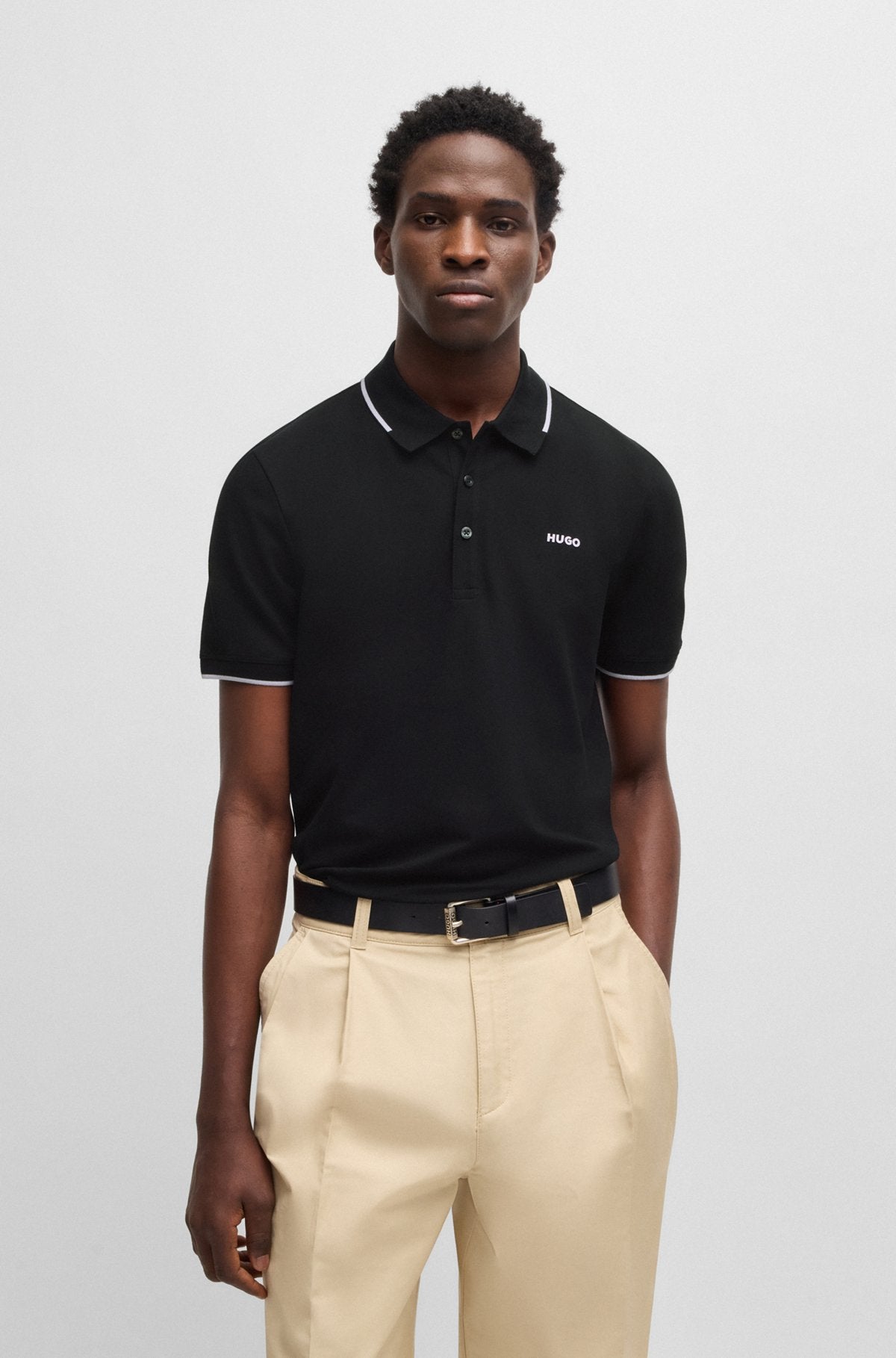 Stretch-cotton slim-fit polo shirt with printed logo