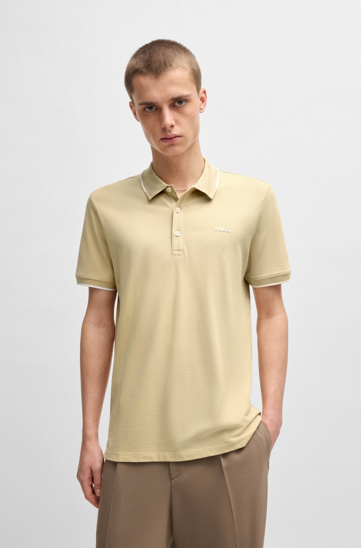 Stretch-cotton slim-fit polo shirt with printed logo