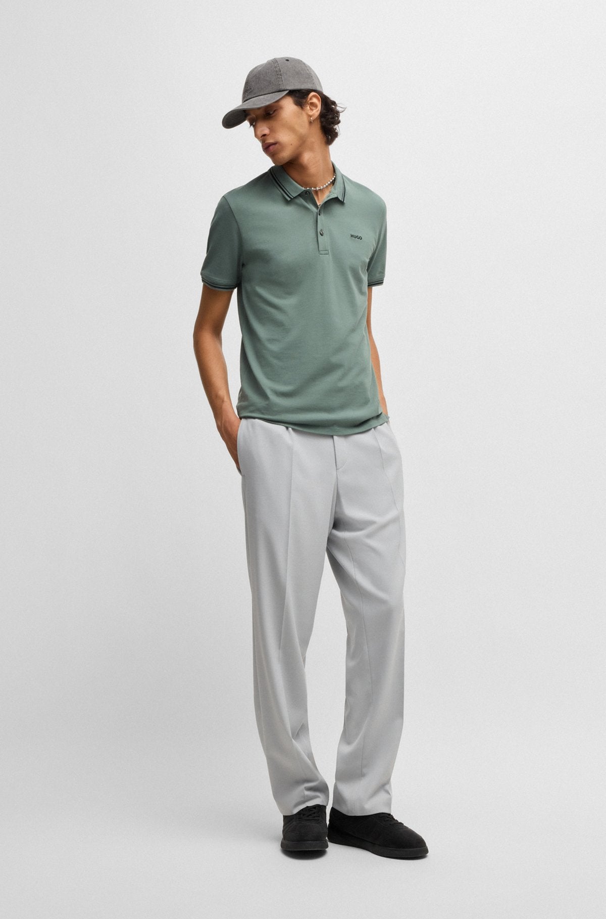 Stretch-cotton slim-fit polo shirt with printed logo