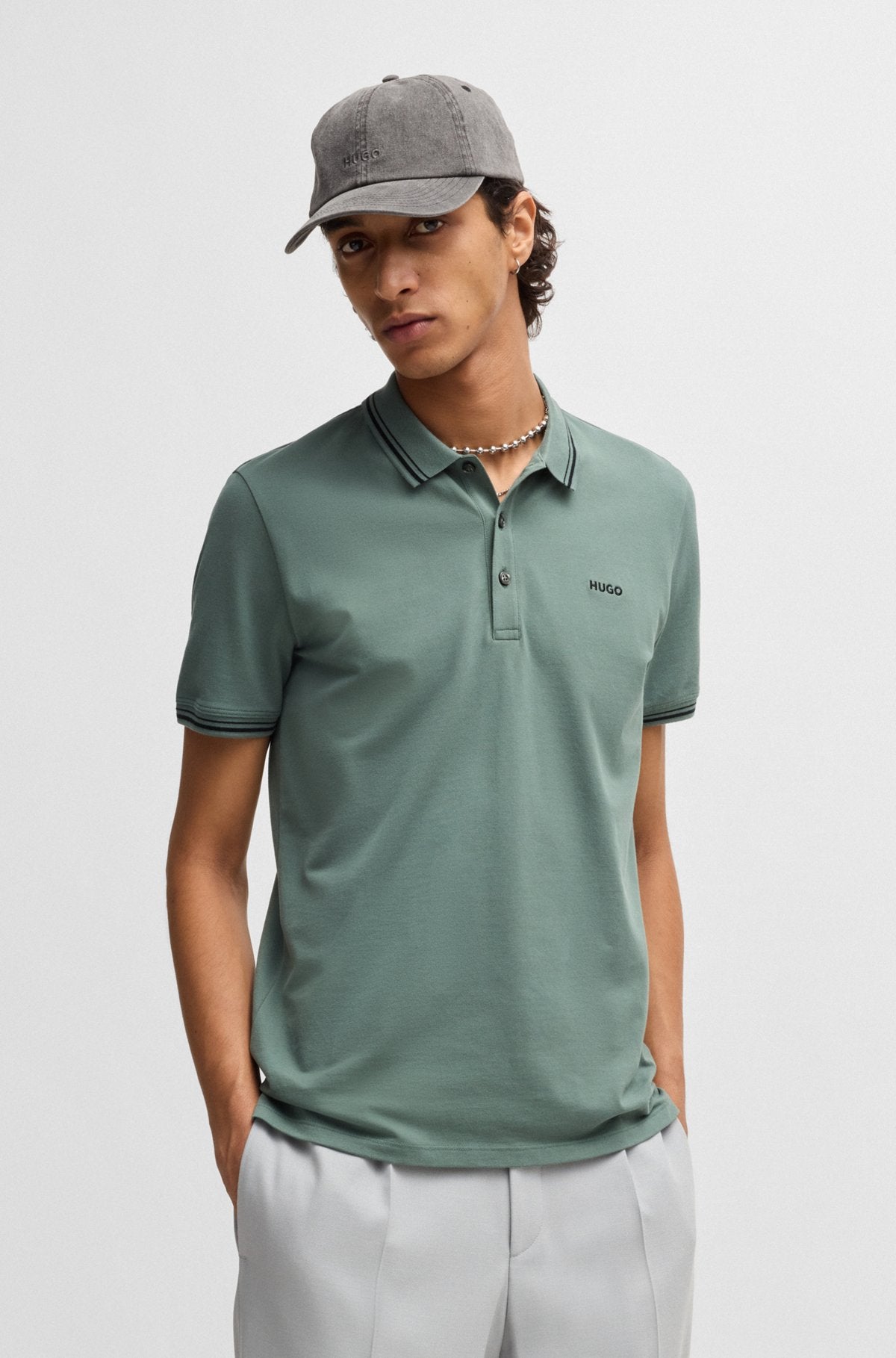 Stretch-cotton slim-fit polo shirt with printed logo