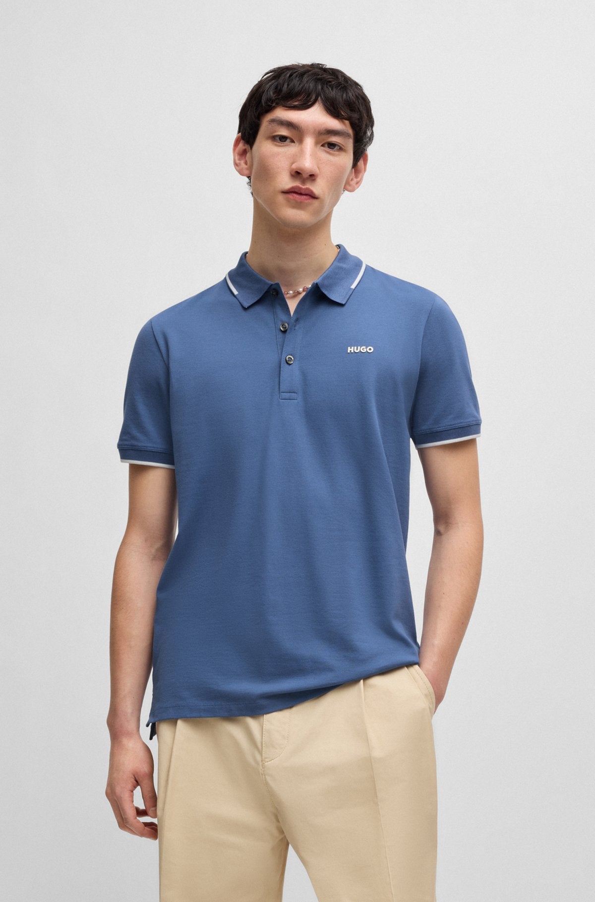 Stretch-cotton slim-fit polo shirt with printed logo