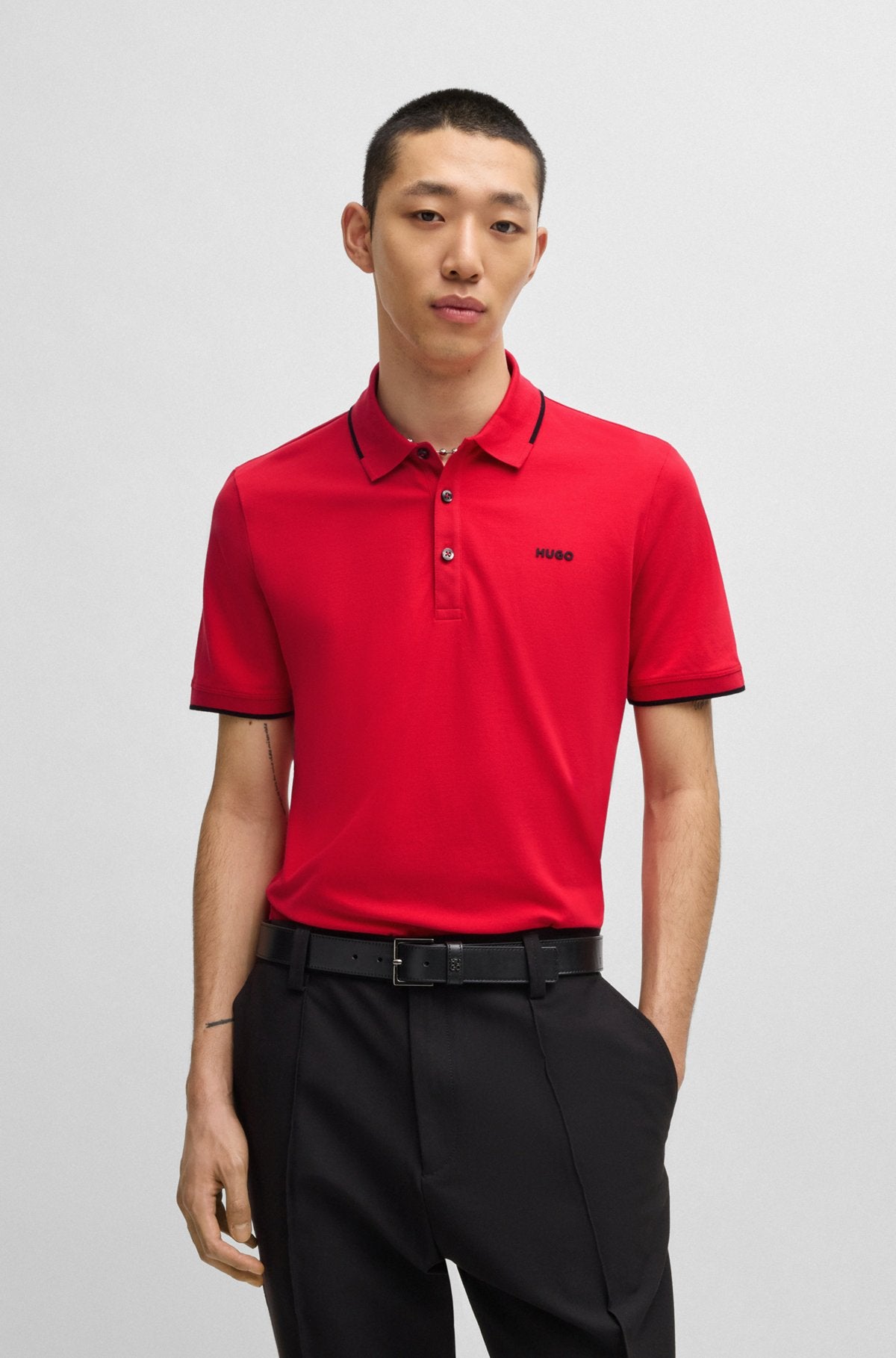 Stretch-cotton slim-fit polo shirt with printed logo