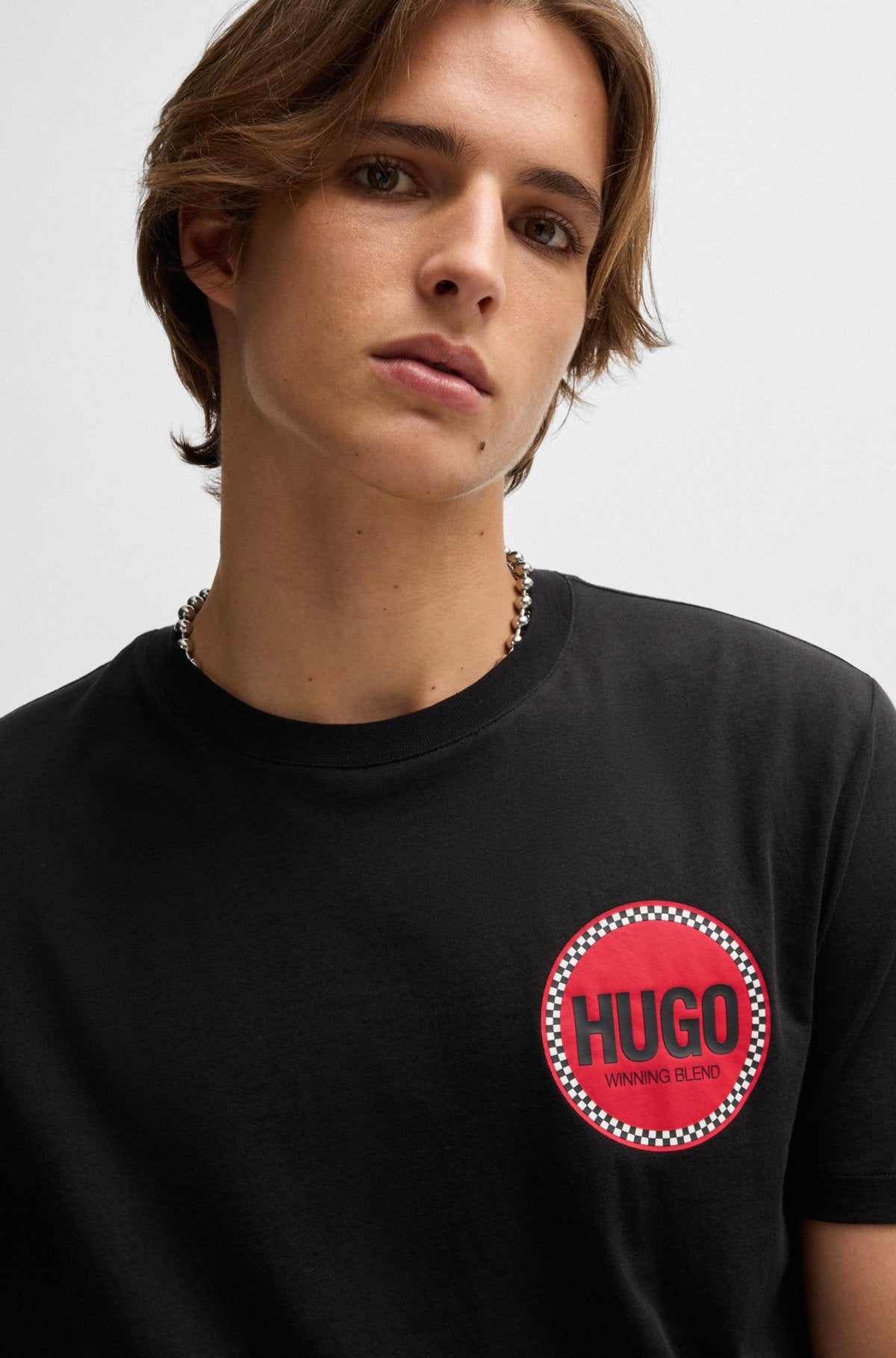 Cotton-jersey T-shirt with racing logo print