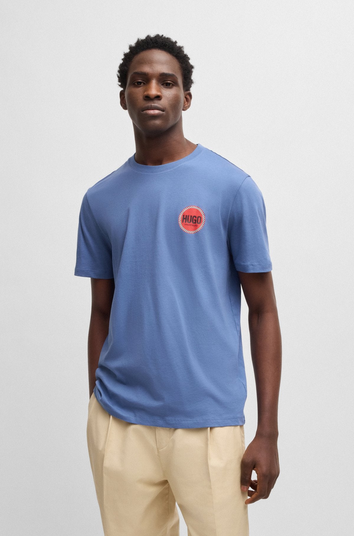 Cotton-jersey T-shirt with racing logo print