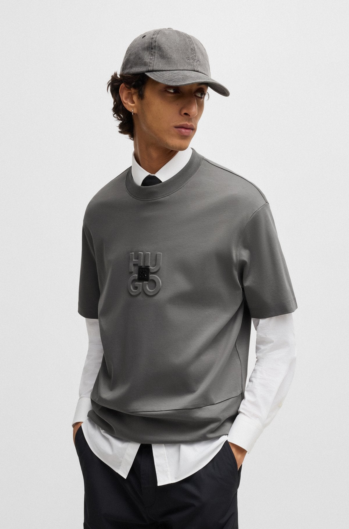 Interlock-cotton T-shirt with stacked logos