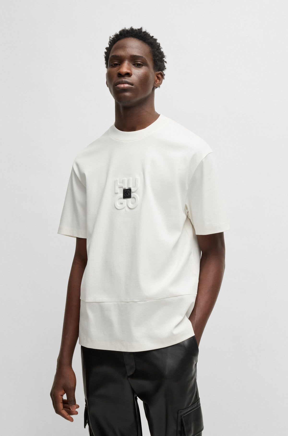 Interlock-cotton T-shirt with stacked logos