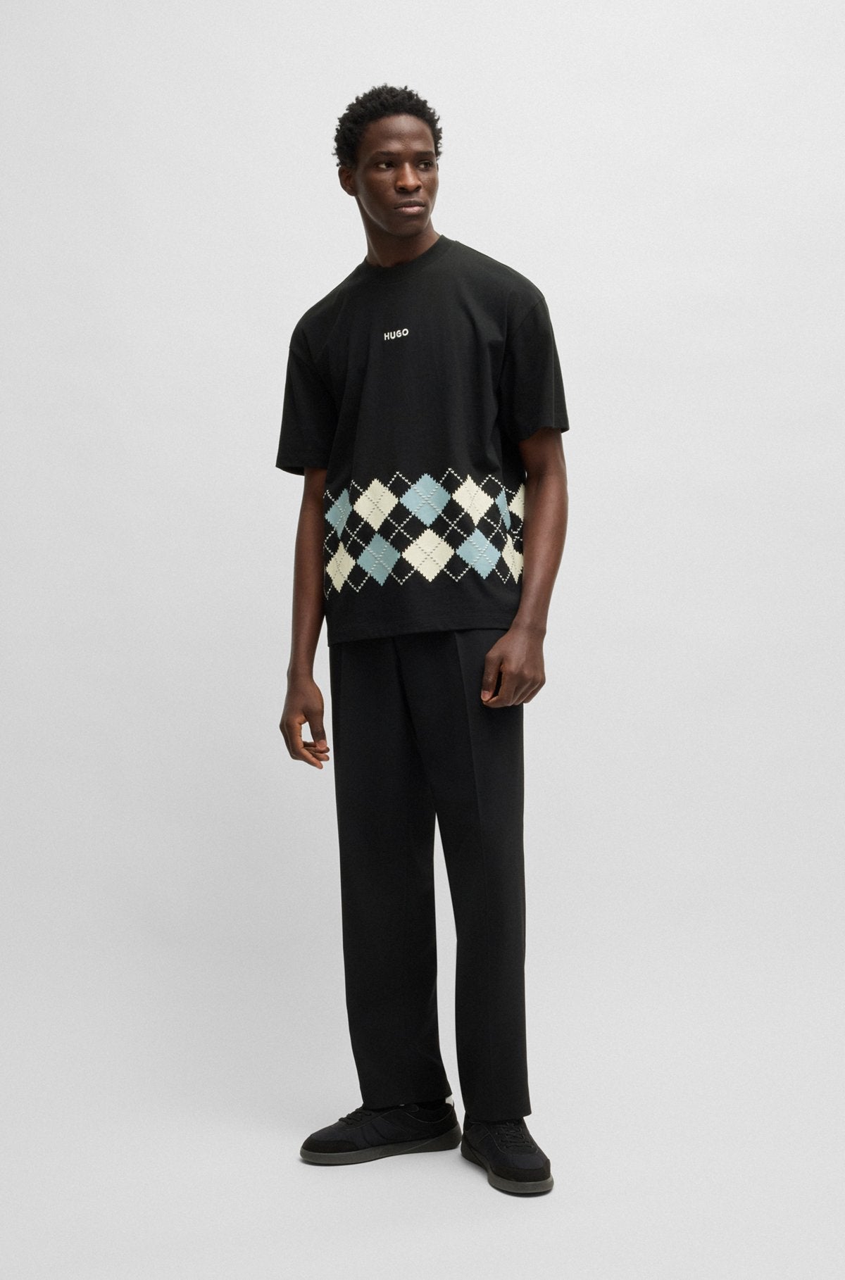 Cotton-jersey T-shirt with Argyle pattern