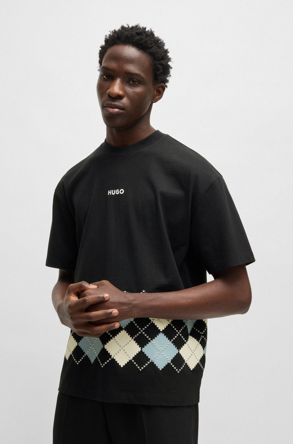 Cotton-jersey T-shirt with Argyle pattern