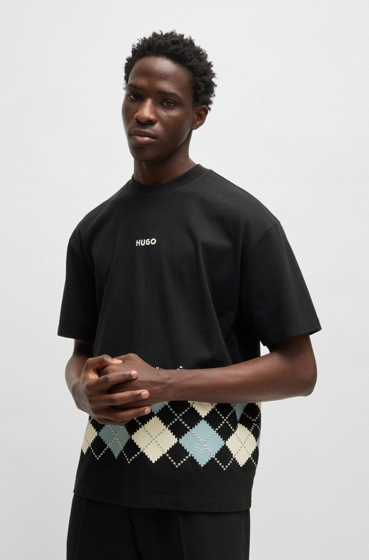 Cotton-jersey T-shirt with Argyle pattern