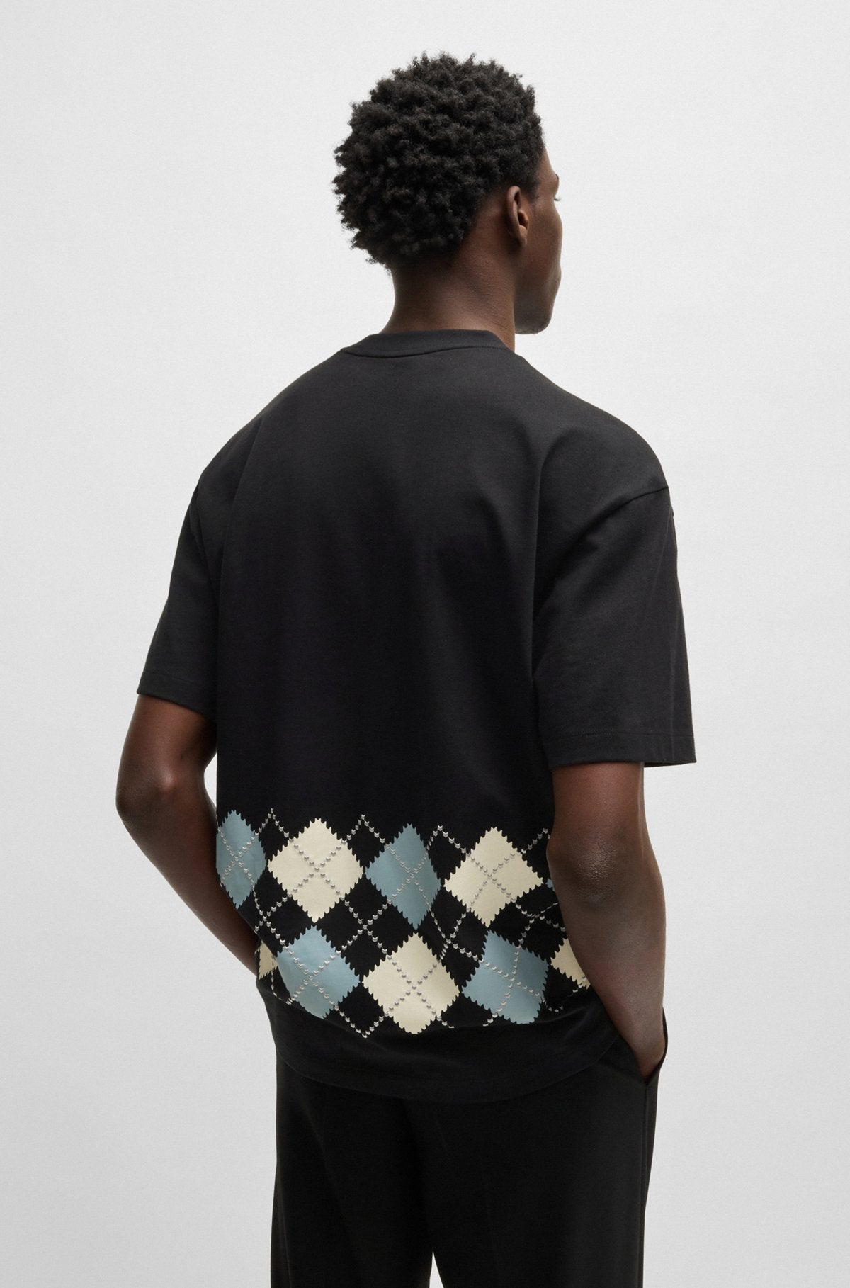 Cotton-jersey T-shirt with Argyle pattern