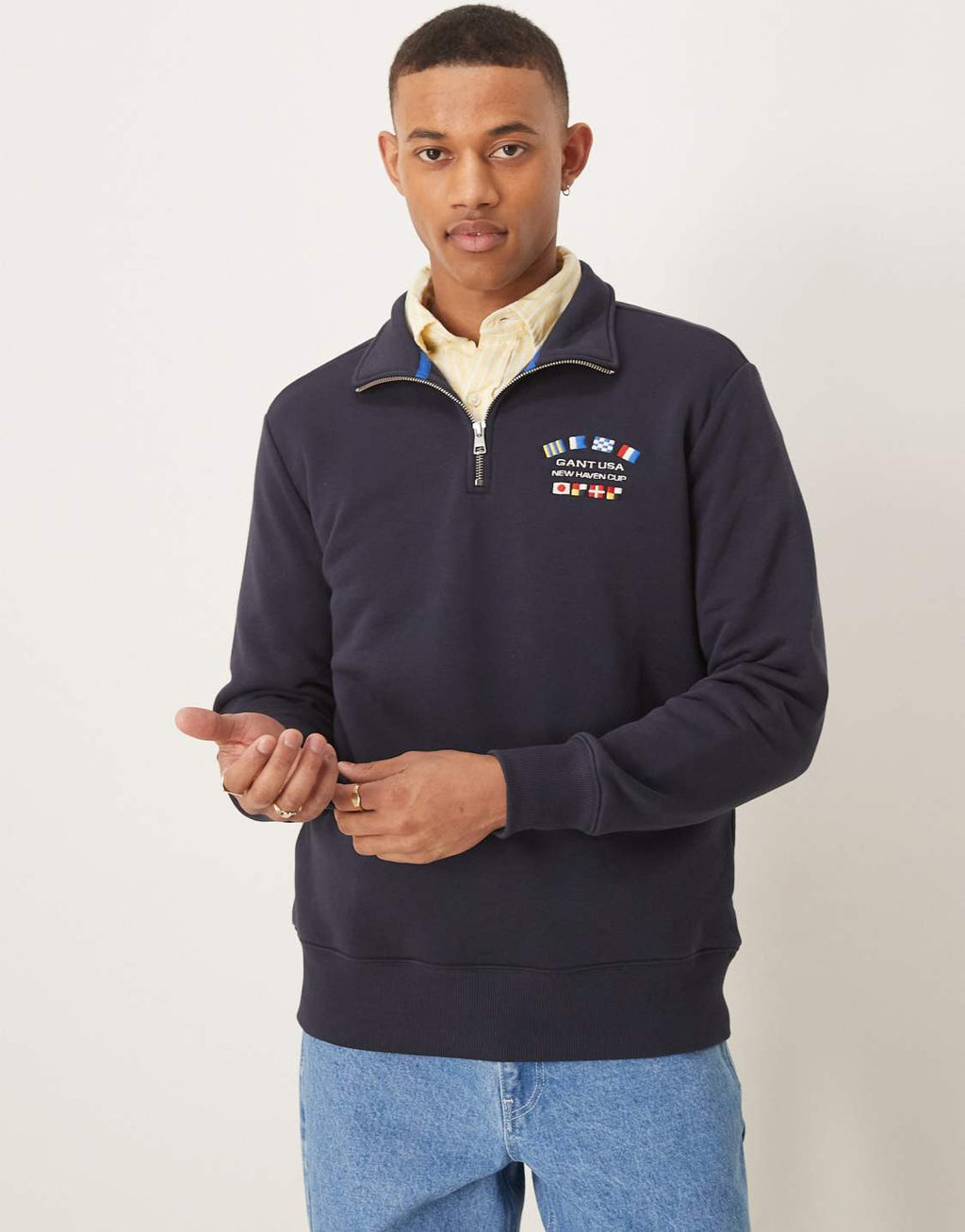 GANT - USA flag logo half zip sweatshirt in navy