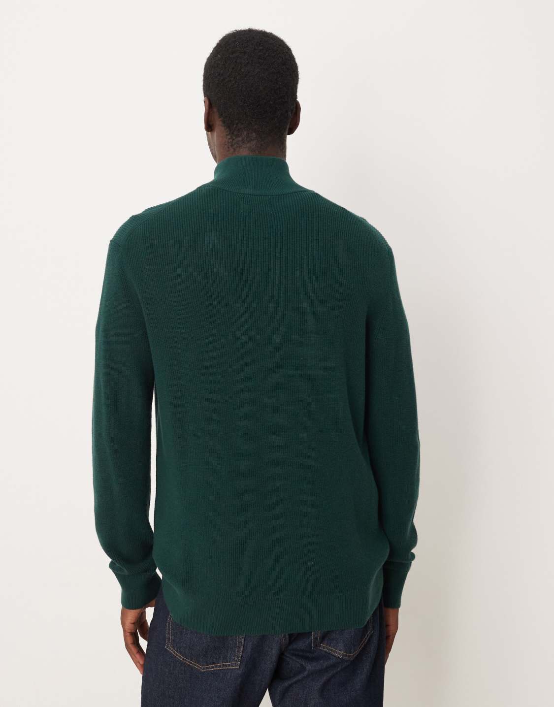 GANT - merino cotton ribbed half zip knit jumper in dark green