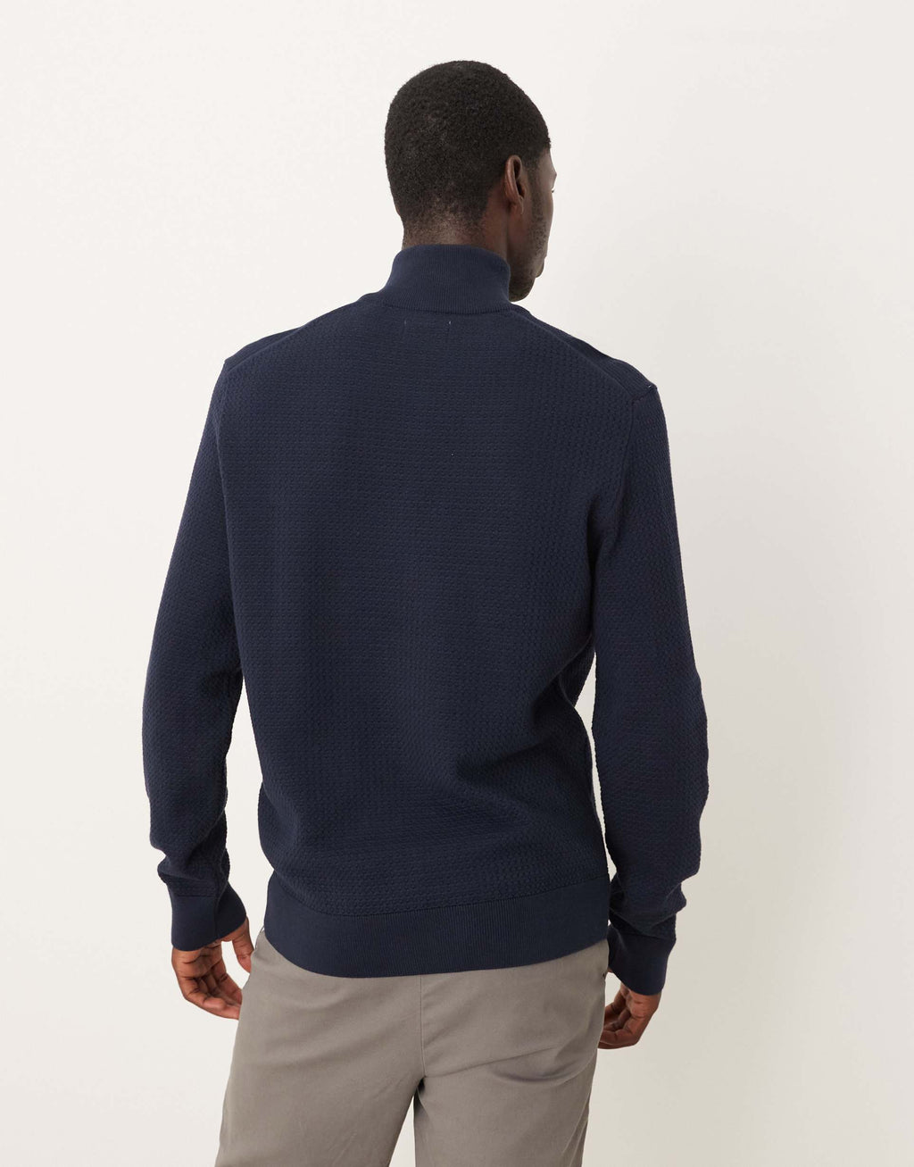 GANT - textured cotton half zip sweatshirt in navy