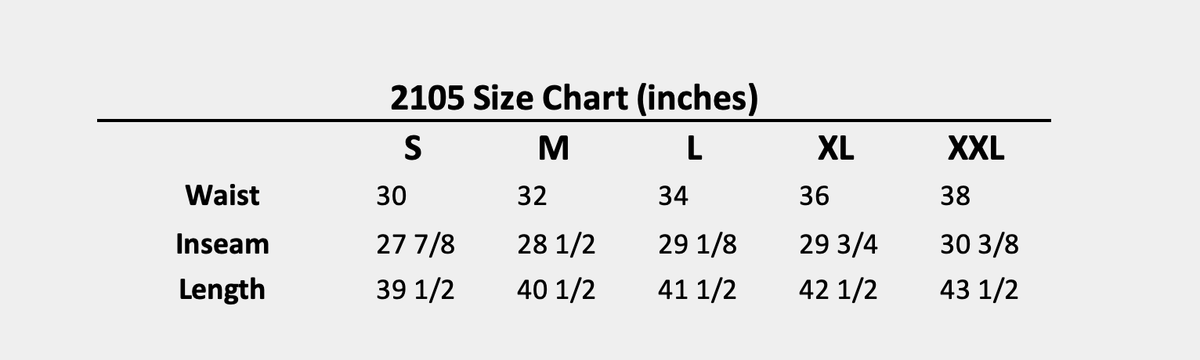YoungLA 2105 Arc Collection size chart